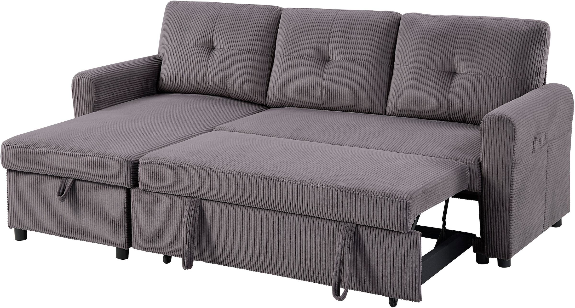 ATLANTIC home collection Ecksofa »Gustavo L-Form«, mit Schlaffunktion, Stauraum & seitlichen Taschen