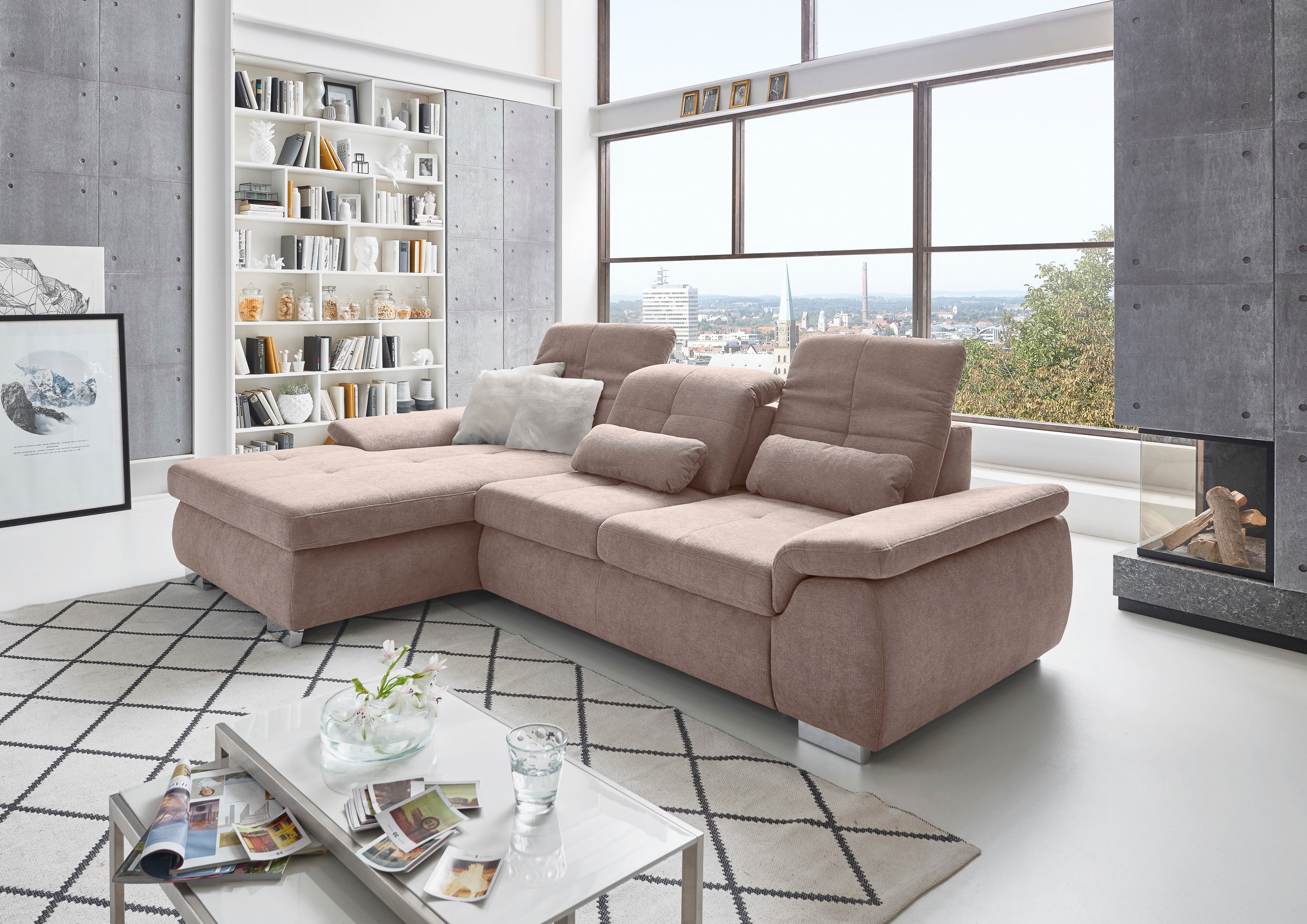 Die PlanBar Ecksofa »MP-IN16037 L-Form«, (1 St.), mit Sitztiefenverstellung & Zierkissen, optional mit Bettfunktion