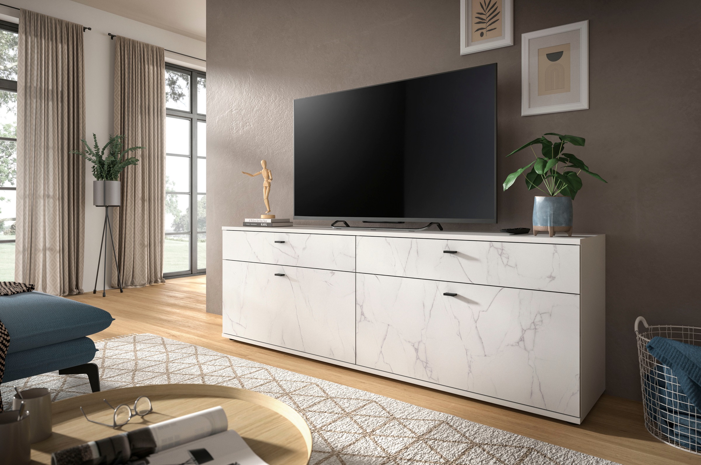 Home affaire Lowboard "CALCOLO, Breite 180cm, 2 Schubkästen, 2 Klappen, 2 F günstig online kaufen