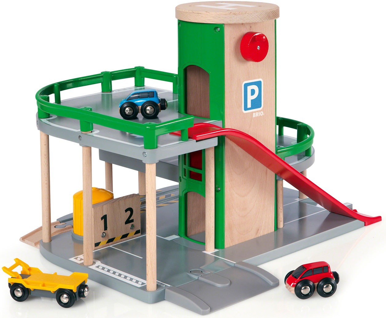 BRIO Kinder Spiel-Parkhaus "BRIO WORLD, Parkhaus, Straßen & Schienen", bunt, Fahrzeug-Spielwelten, FSC - schützt Wald