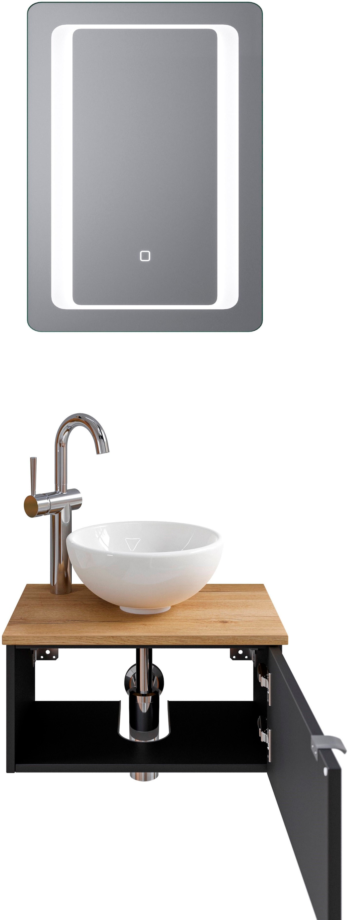Saphir Badmöbel-Set »Serie 6915«, (4 St.), Gäste-Bad, 51 cm breit, mit LED-Spiegel und 1 Tür