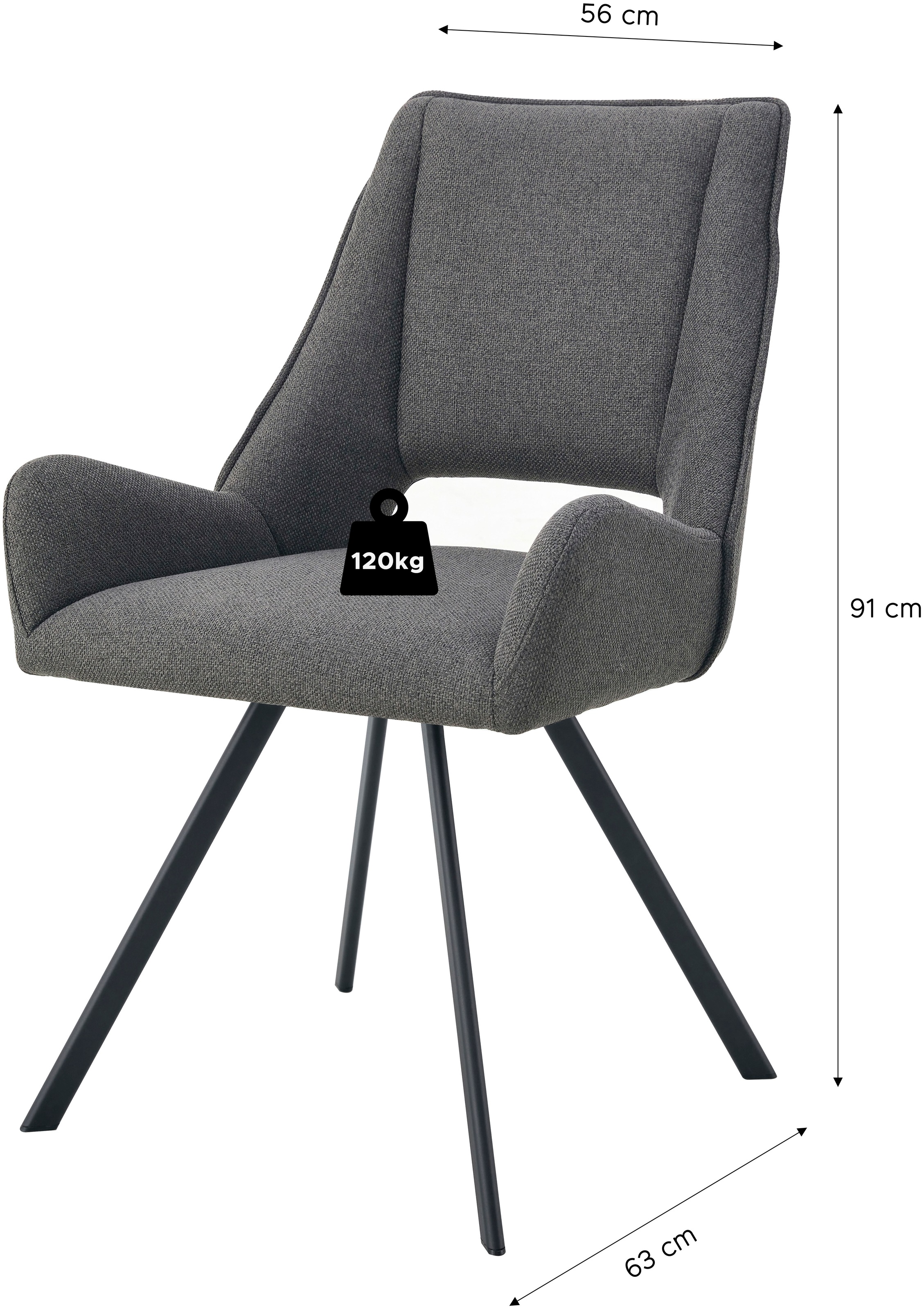 Home affaire Esszimmerstuhl »AIRDRIE, 2er Set, mit Metallgestell in matt schwarz« (Set) 2 Stk.in verschiedenen Farben, Belsatbarkeit pro Stuhl 120 kg