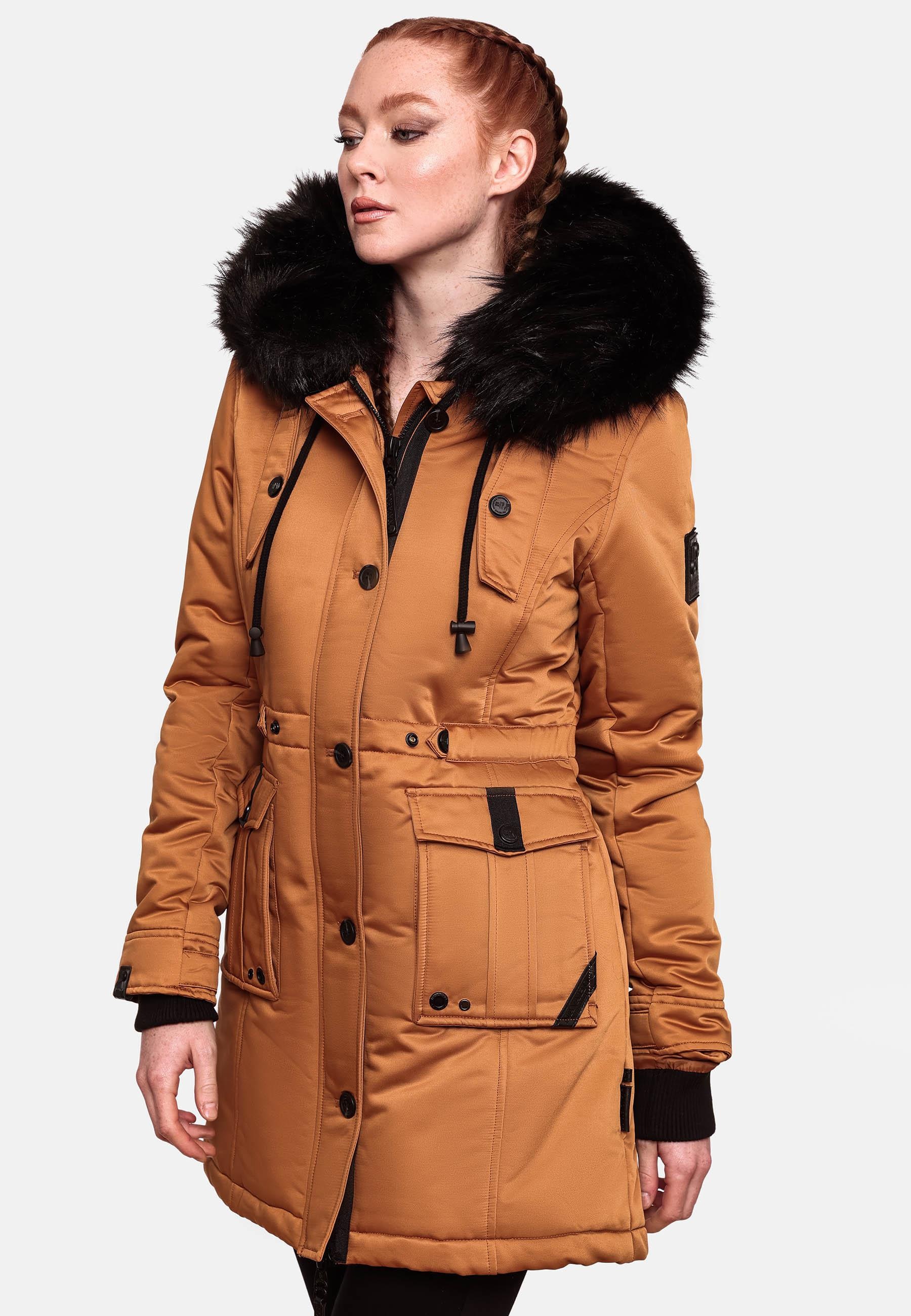 Navahoo Wintermantel »Luluna Prc«, edler Parka mit großer Kunstfellkapuze