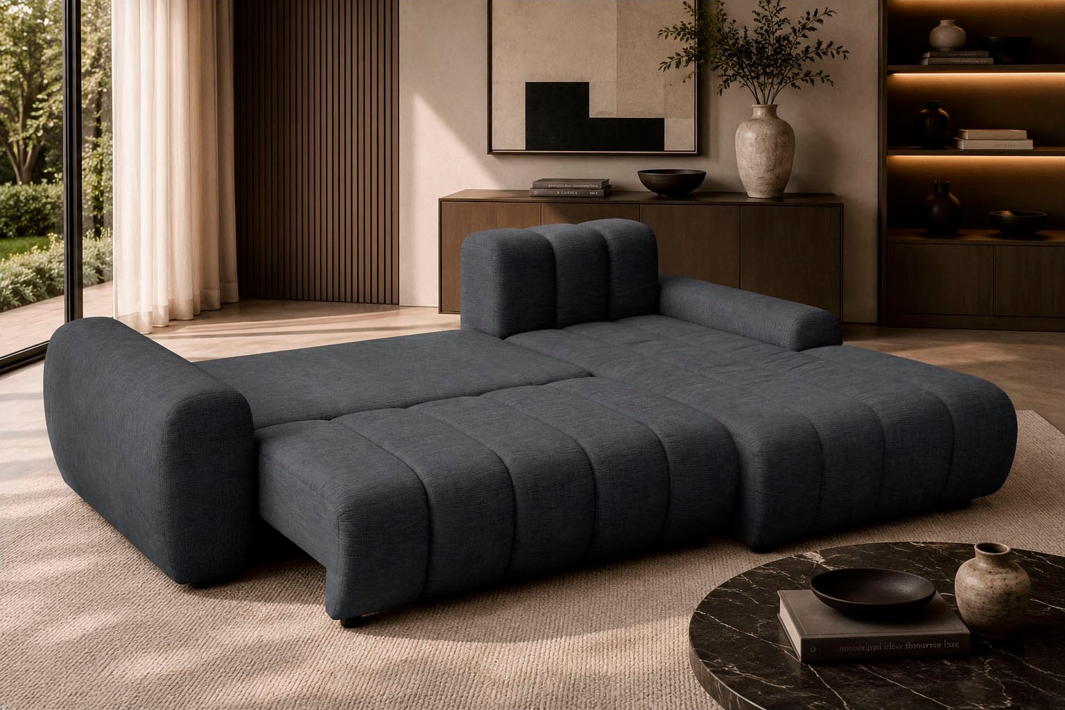 OTTO home Ecksofa »LAURRENT Feinstruktur L-Form, 246 cm« Schlaffunktion (123/191cm), Bettkasten, Taschenfederkern und Topper