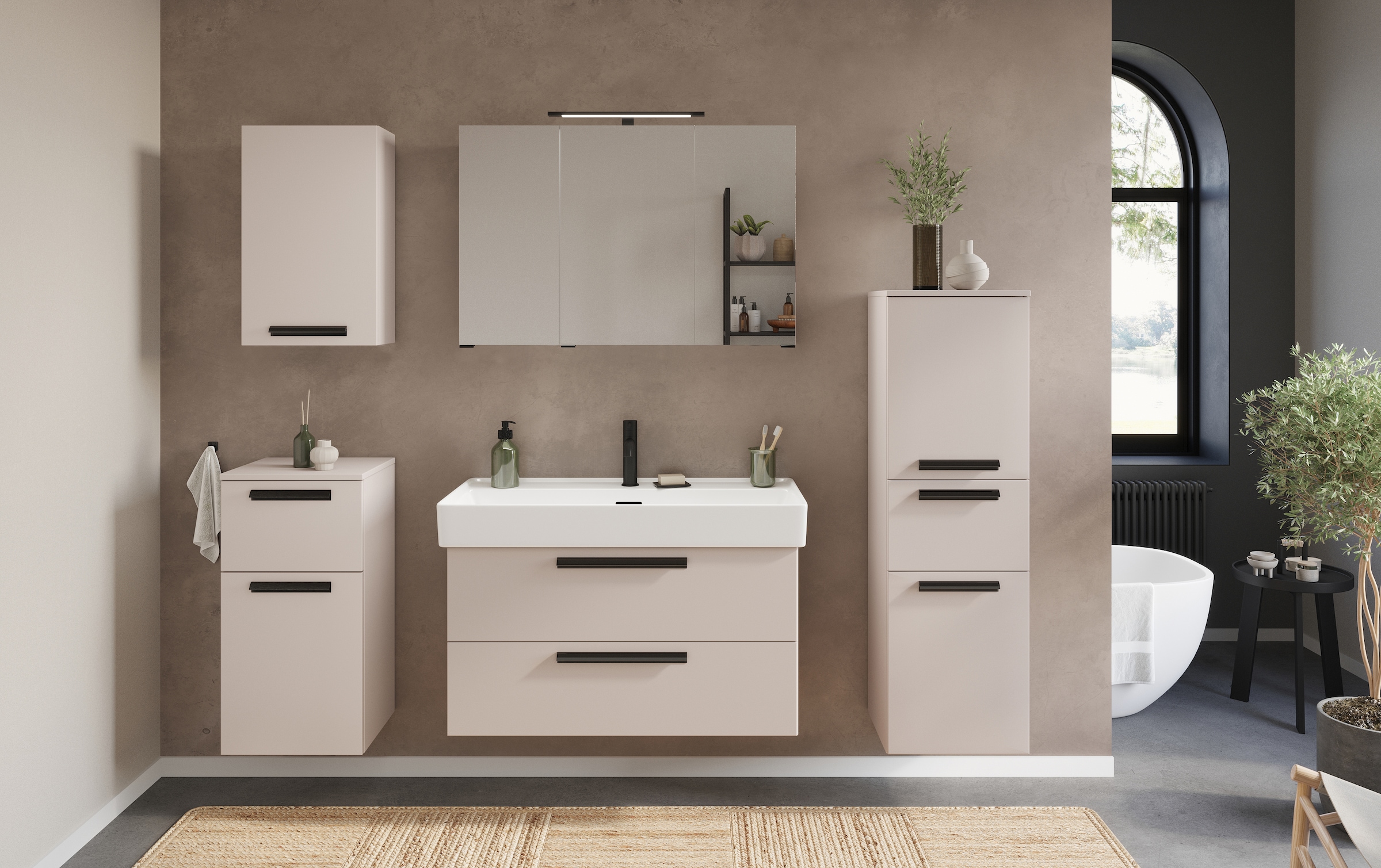 welltime Midischrank »SALVADA, Midischrank 40 cm, gedämpfte Scharniere, Softclose«, Kaschmir, Front und Korpus aus hochwertigen MDF, Anti-Finger-Print