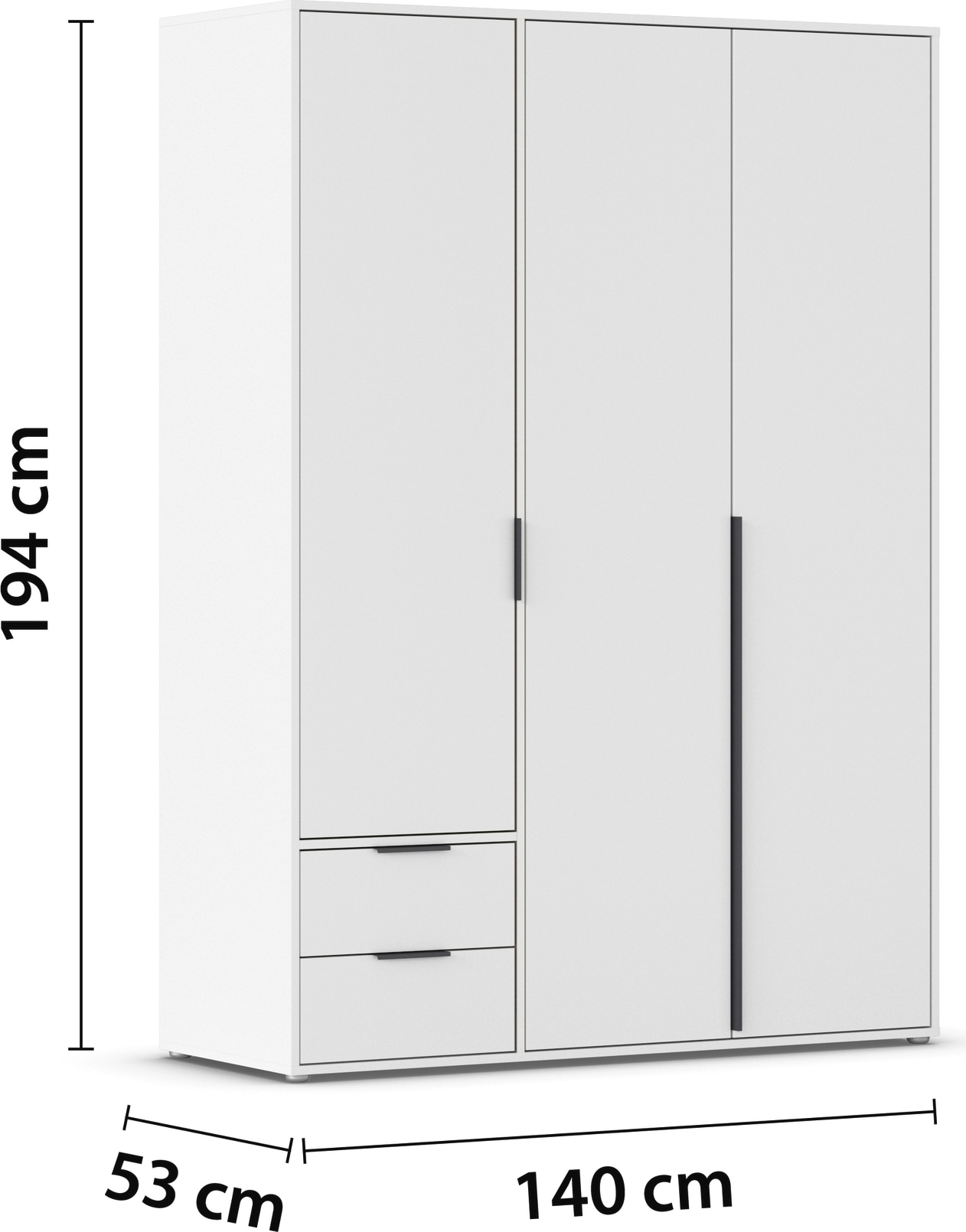 rauch Drehtürenschrank »Kleiderschrank Schrank Garderobe Wäscheschrank NAGATA viel Stauraum« in 3 verschiedenen Ausstattungen BASIC/CLASSIC/PREMIUM,  mit Schubladen sowie Stangengriffen TOPSELLER MADE IN GERMANY