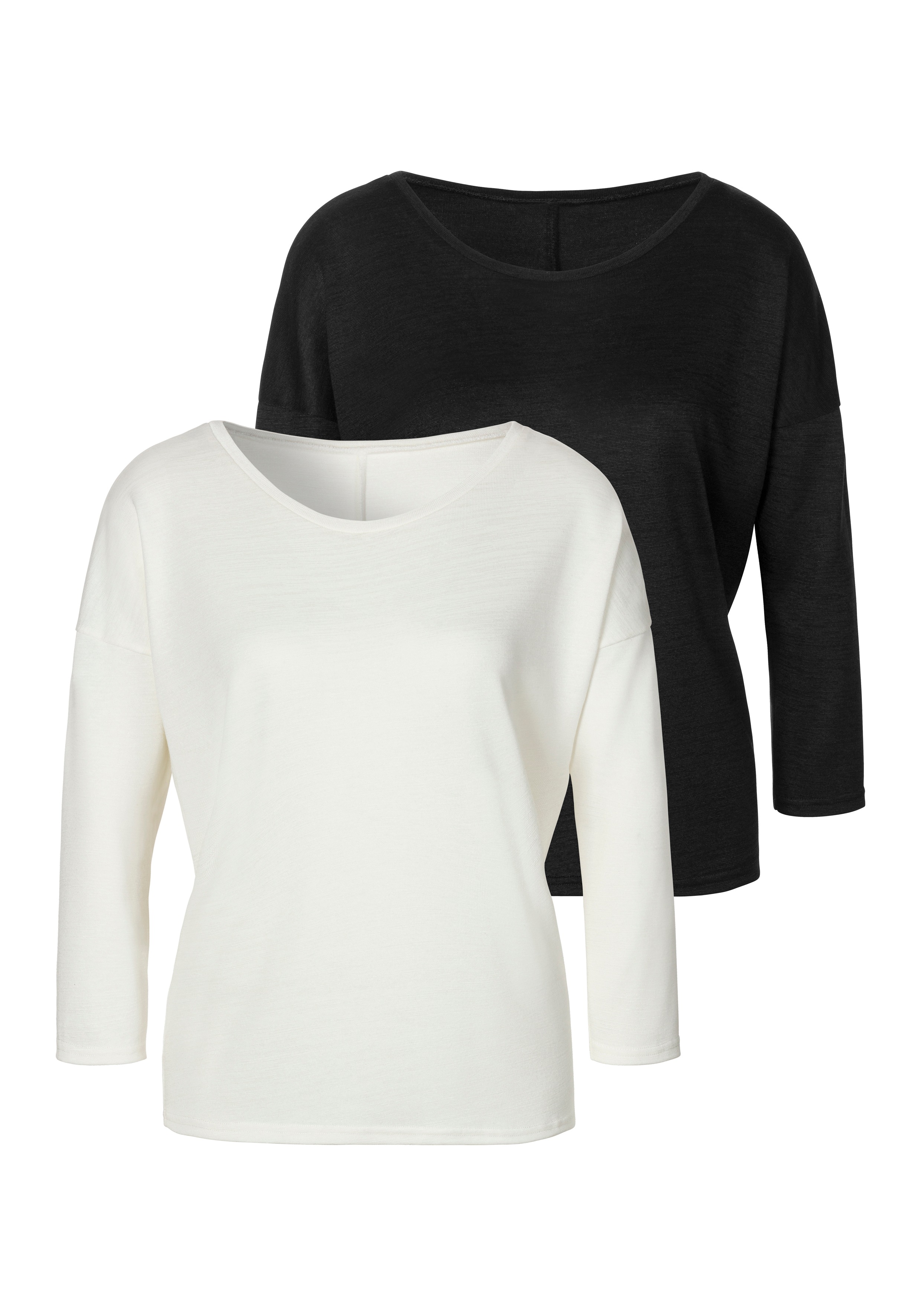 LASCANA 3/4-Arm-Shirt "aus feinem Strick" 2er-Pack, aus leichtem Feinstrick mit Viskose