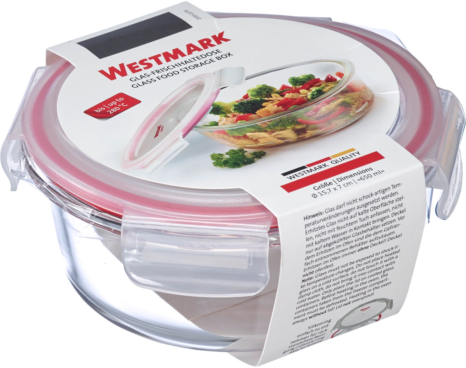 WESTMARK Frischhaltedose »Glas-Frischhaltedose, 650 ml, rund«, (1 tlg.), mikrowellen- und ofenfest