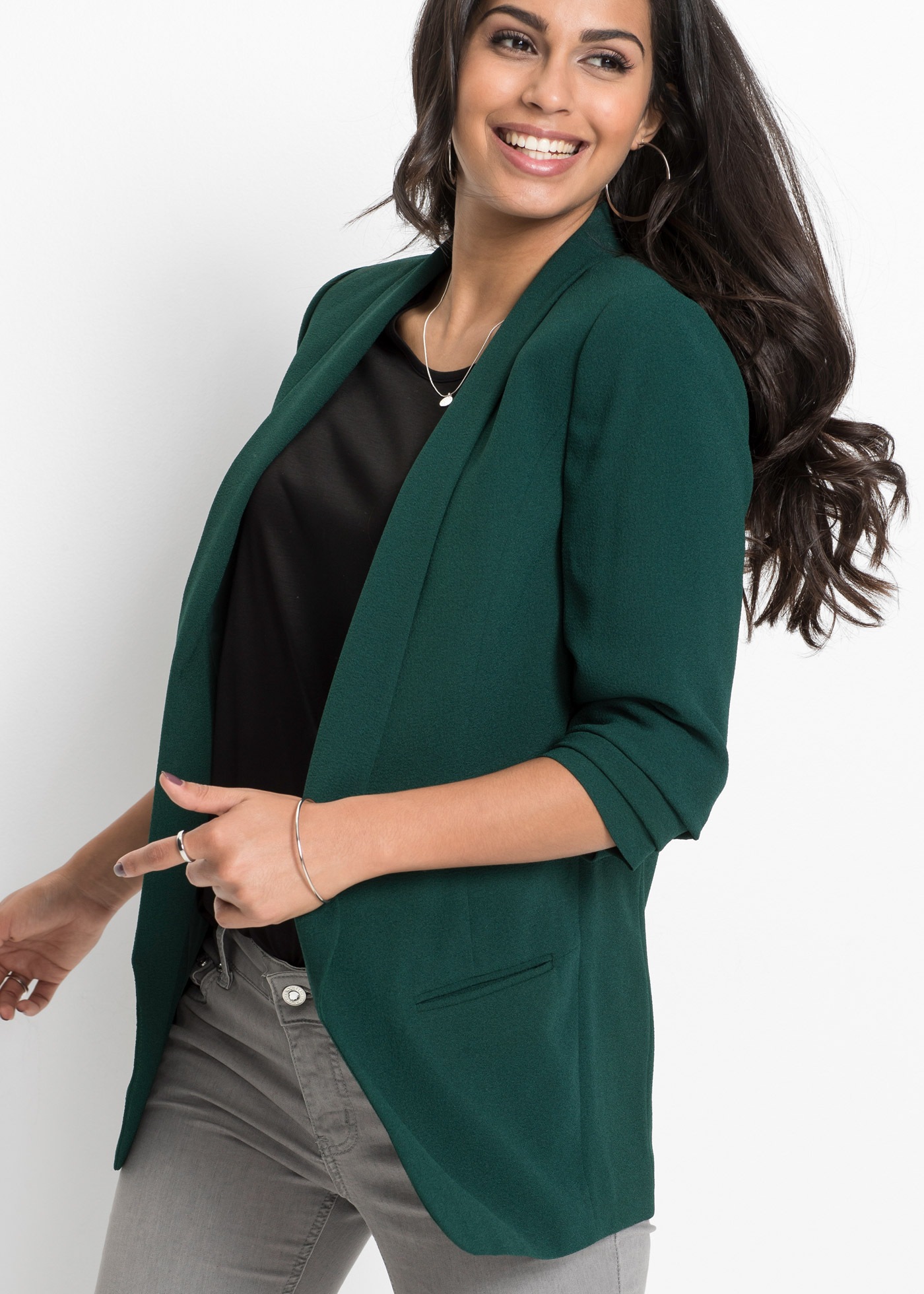 bonprix Longblazer festlicher Stil, taillierte Passform, aus Polyester und günstig online kaufen