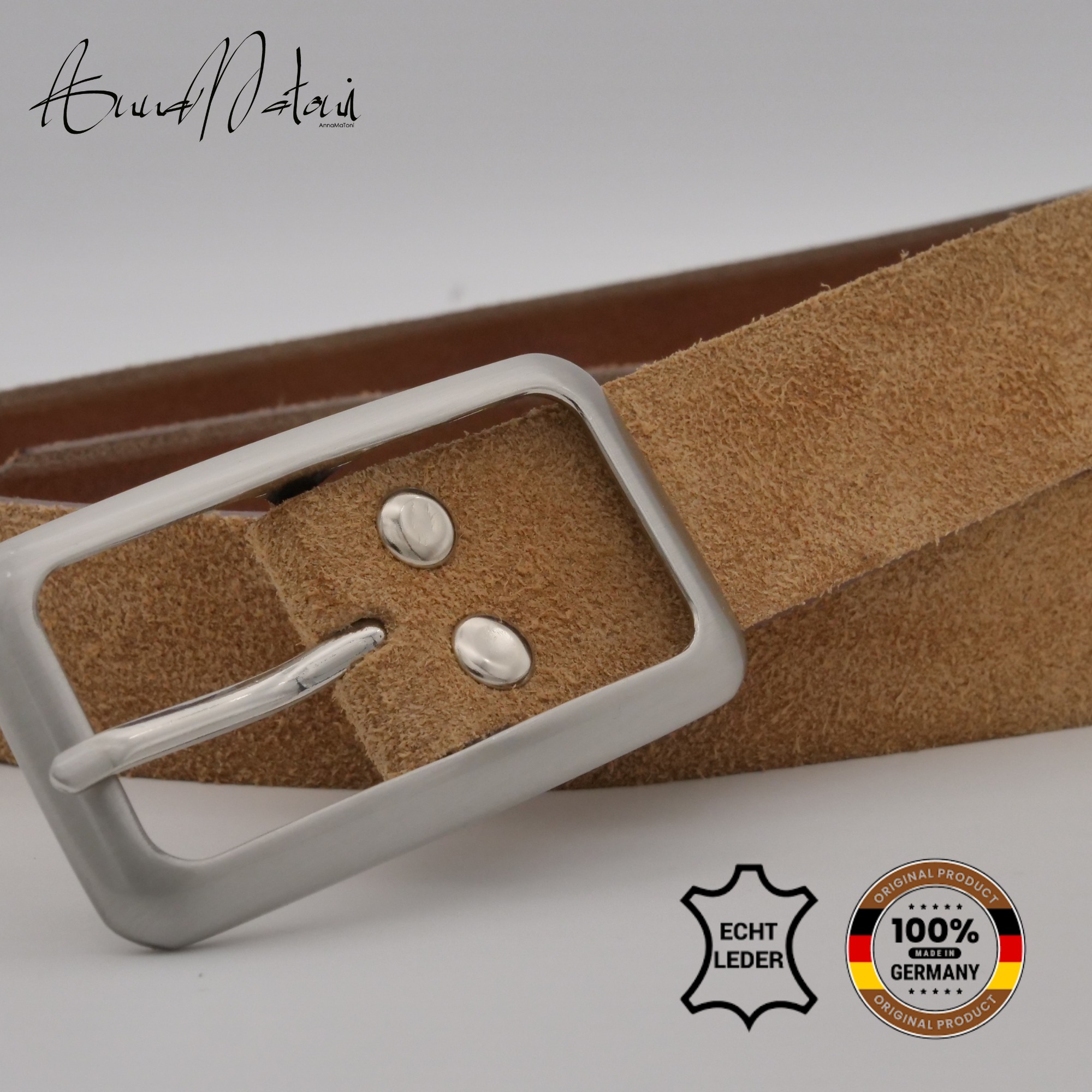 Ledergürtel ANNAMATONI "AnnaMatoni Damen Ledergürtel in hochwertigem Velour Leder 3cm", Damen, Gr. TW110 - 125cm Gesamtlänge, cognac 640, 100% Leder, Gürtel Ledergürtel 9
