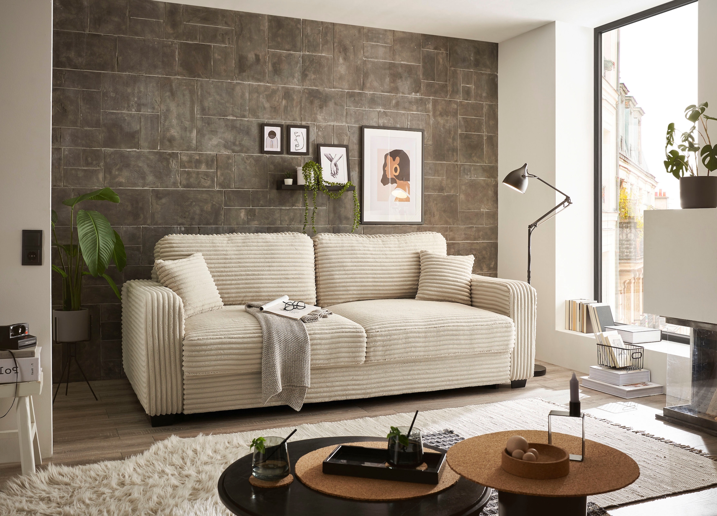 ED EXCITING DESIGN Schlafsofa »Carrara«, frei im Raum stellbar, mit Bettkasten, mit Schlaffunktion und 4 Kissen