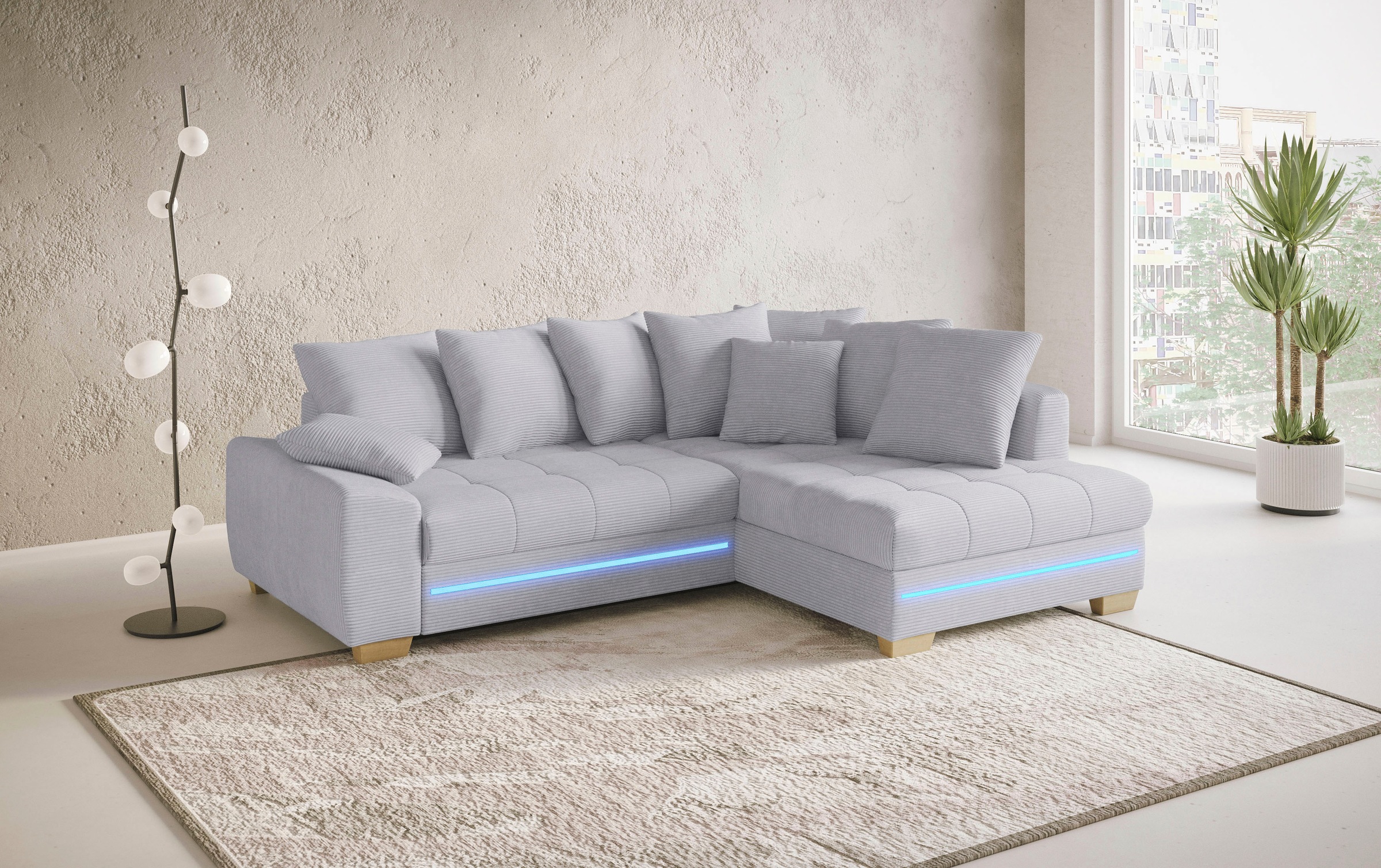 Mr. Couch Ecksofa »Nikita II, L-Form«, mit RGB-LED Beleuchtung, wahlweise mit Bett, Bettkasten, Kaltschaum