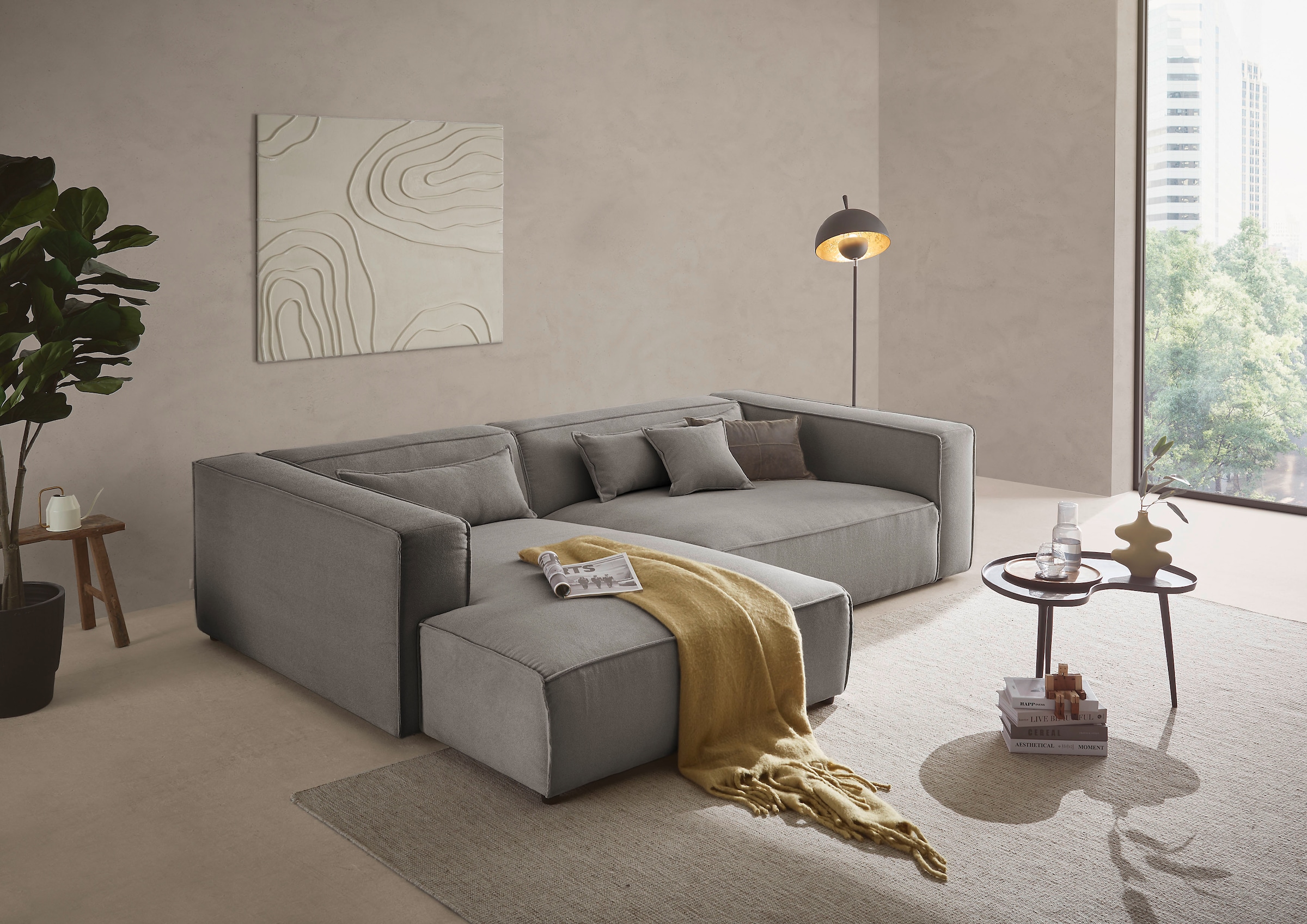 LeGer Home by Lena Gercke Ecksofa "PIARA XXL Struktur u. Leinenoptik, Big-Sofa, L-Form" wahlweise Ottomane rechts/links, Kedernaht, extra tiefe Sitzfläche