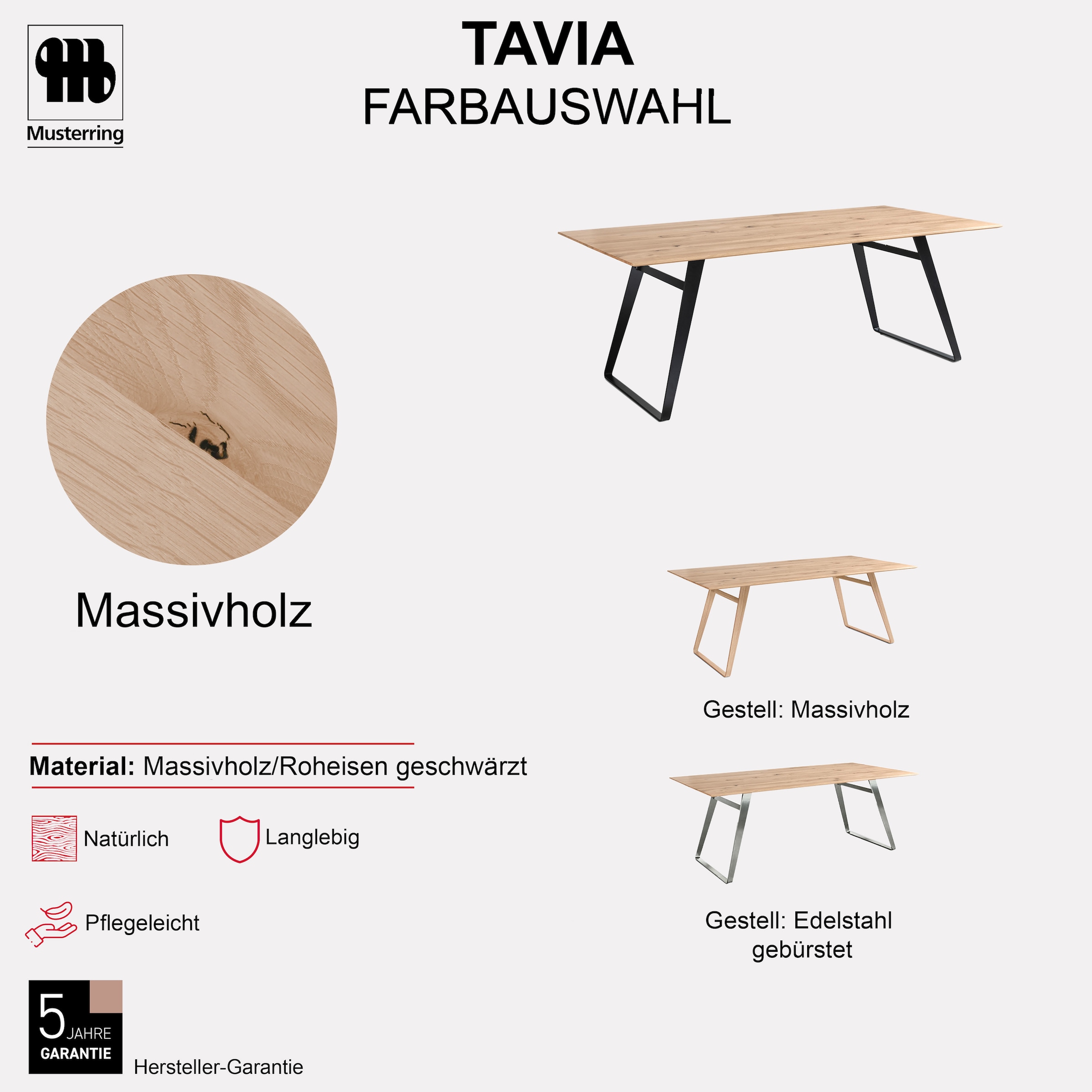 Musterring Esstisch »Tavia« Bügelgestell in 3 Farben,  Platte Charakter-Eiche geölt, fest montiert