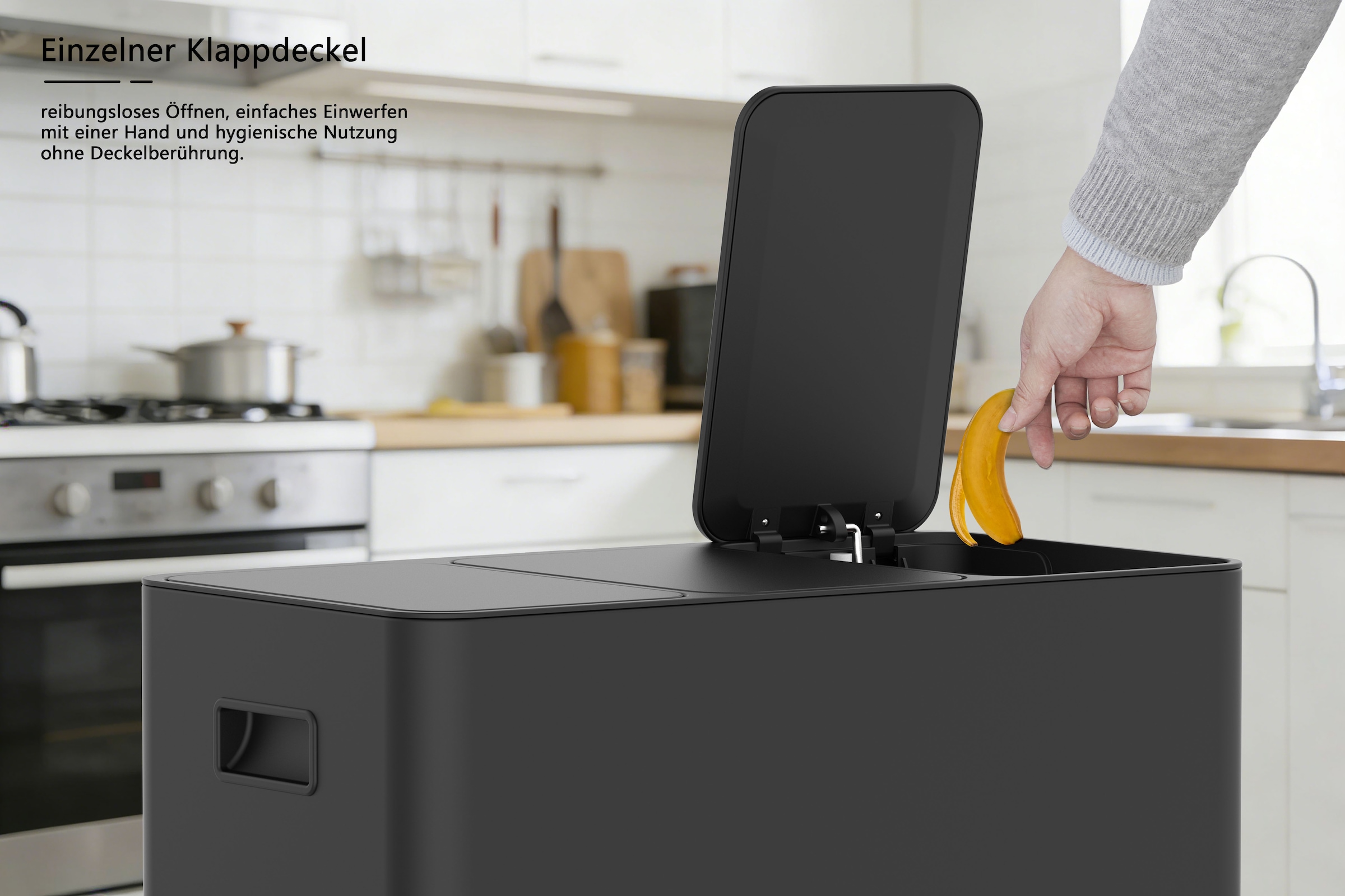 OTTO home Mülleimer »Garrin, Soft Close, Fassungsvermögen 3x 15 Liter« 3 Behälter Mülltrennsystem mit 3 separaten Innenbehältern und Fußtrittpedalen