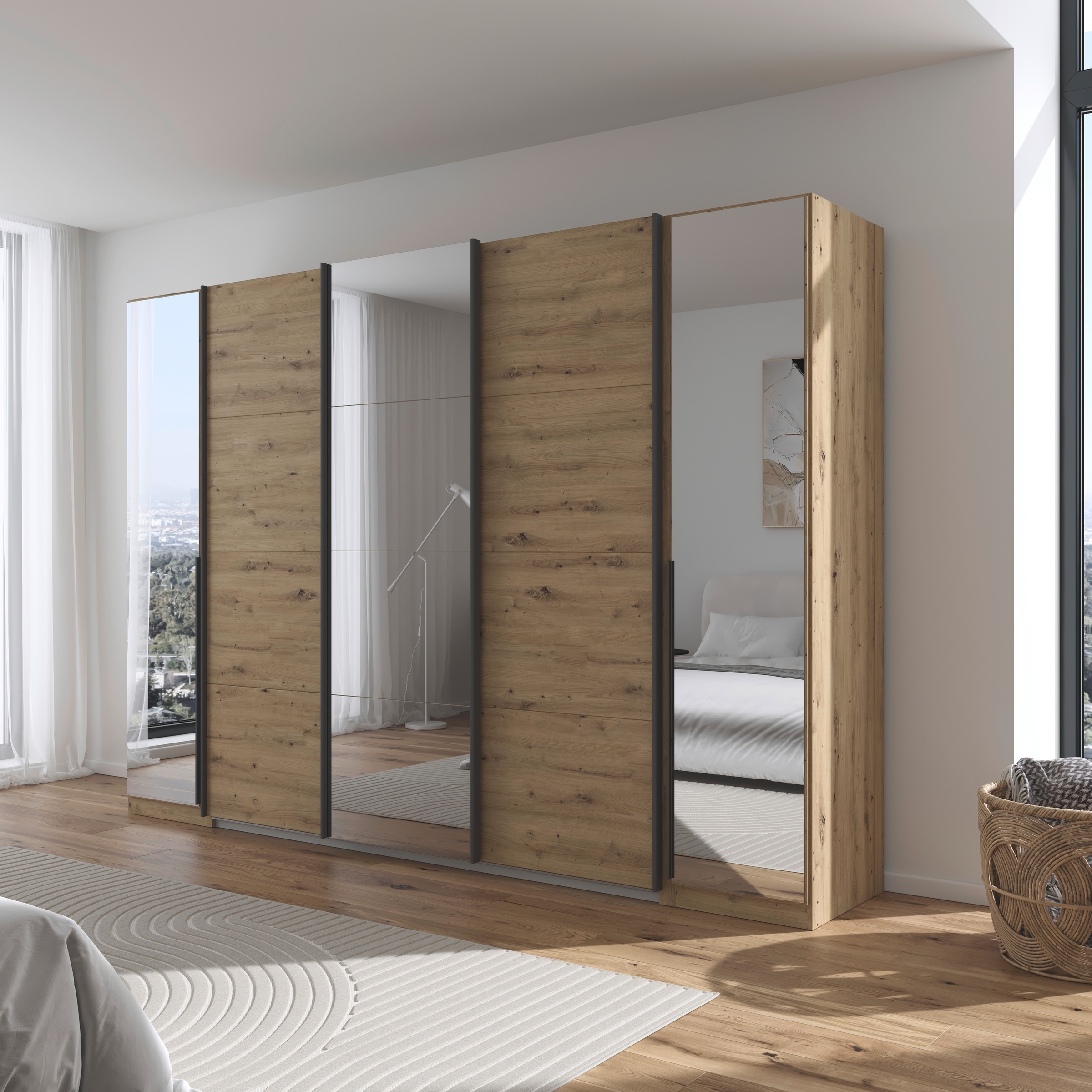 rauch Schwebetürenschrank »Dreh-/Schwebetürenschrank Kleiderschrank Familie, OTTOs Choice, Agordo« (B/H/T ca. 301x210X62cm, viele Farben & auch mit Spiegeln erhältlich),  Stauraumwunder TOPSELLER, verschiedene Grifffarben Made in GERMANY