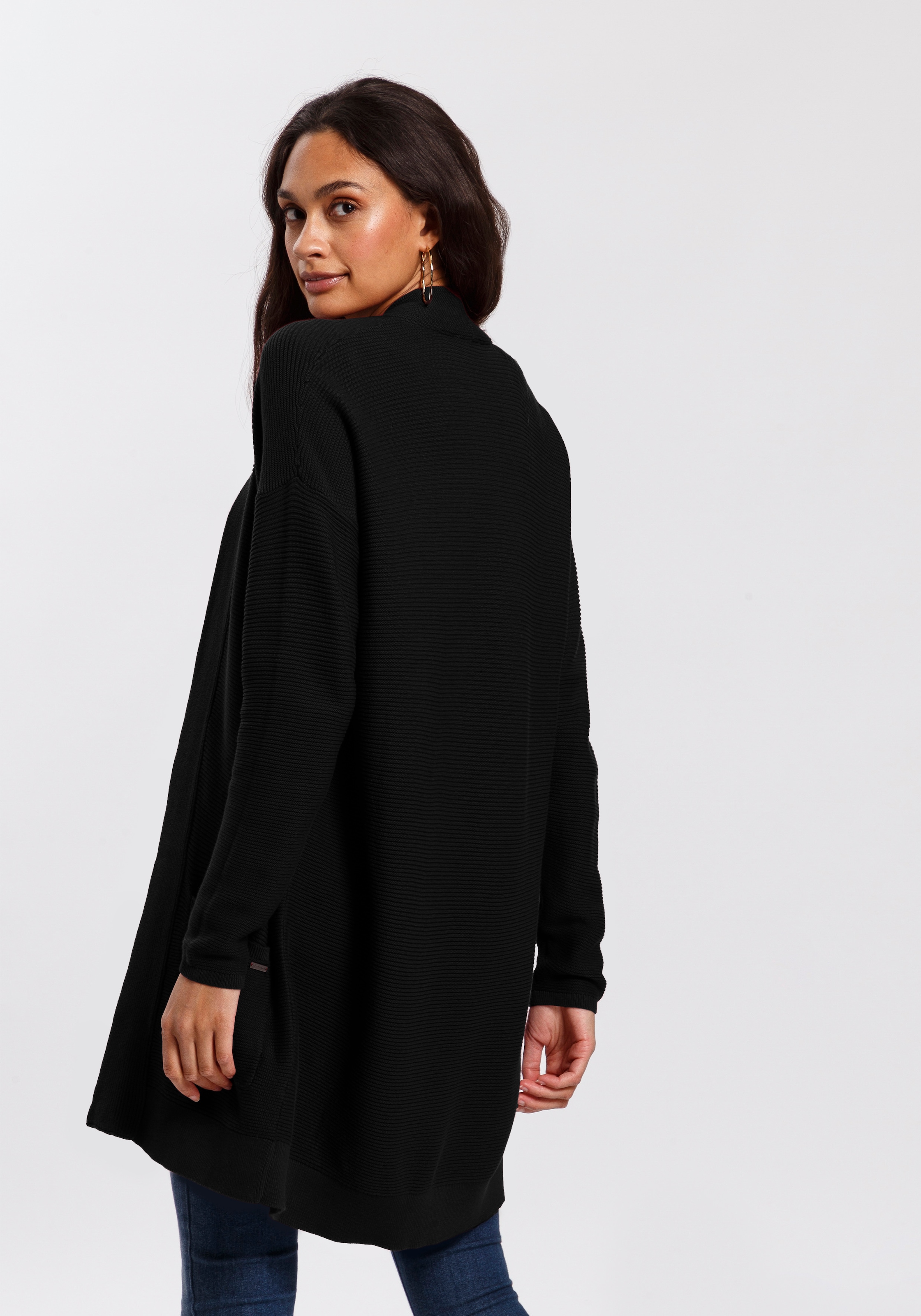 TOM TAILOR Longstrickjacke aus Rippstrick mit aufgesetzten Taschen