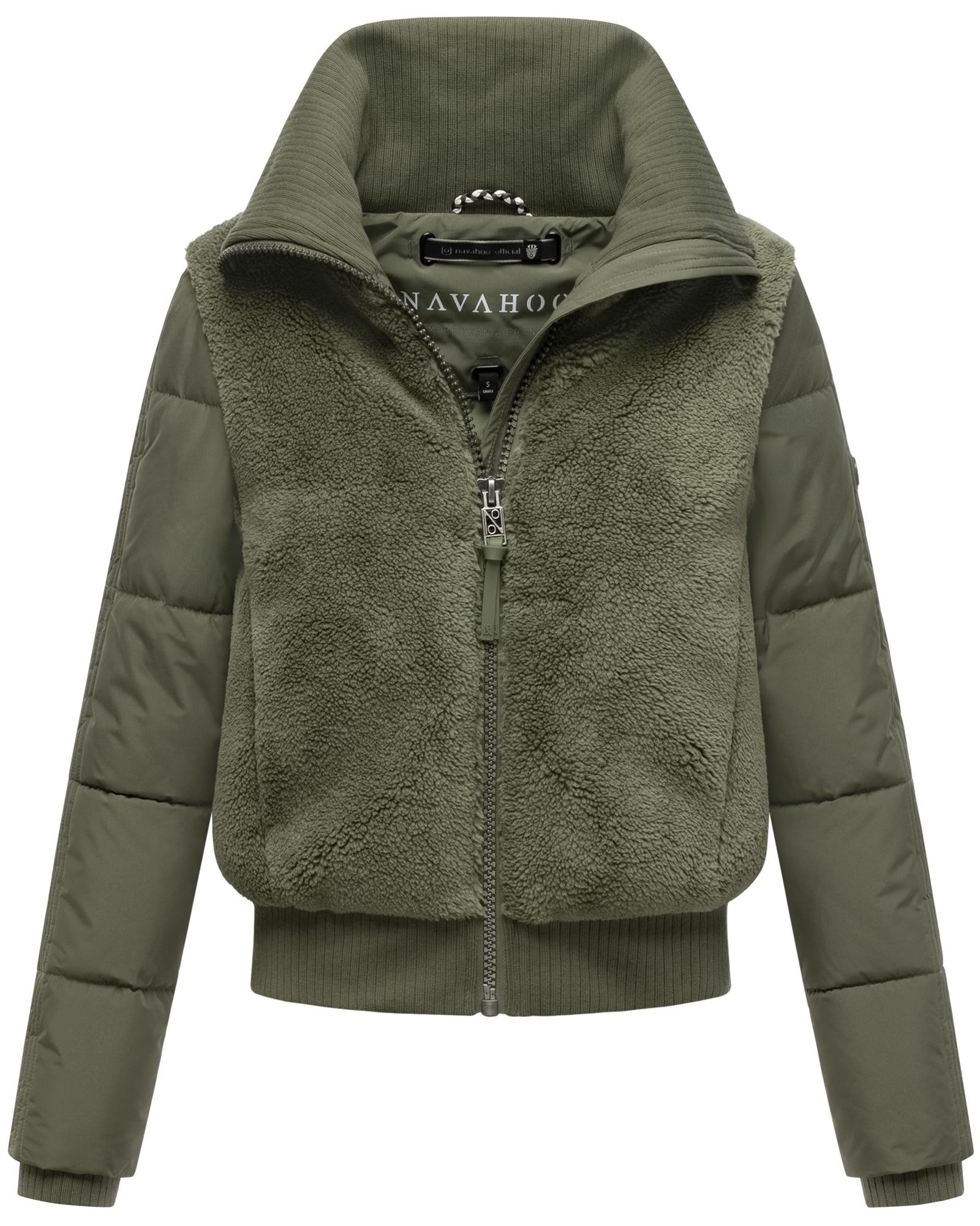 Navahoo Plüschjacke »Teddyzone 14«, ohne Kapuze, Teddy-Fleece Jacke mit hohem Kragen