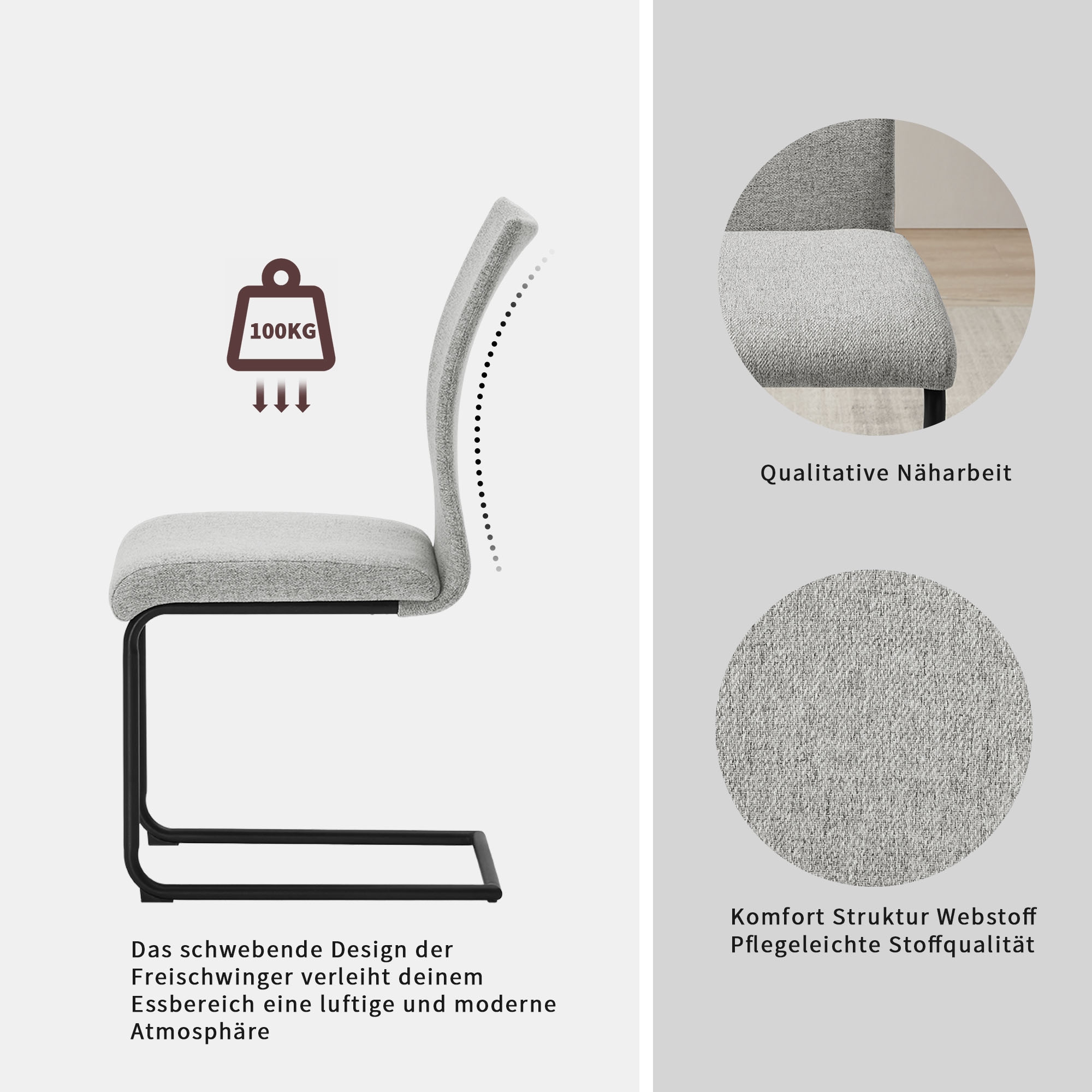 OTTO home Essgruppe »Stevian« Set, Ausziehbarer Esstisch + Bank + 2 Stühle, 4 Stk. tlg. Holz, Strukturstoffbezug, Freischwingerstühle, gesteppten Bänken