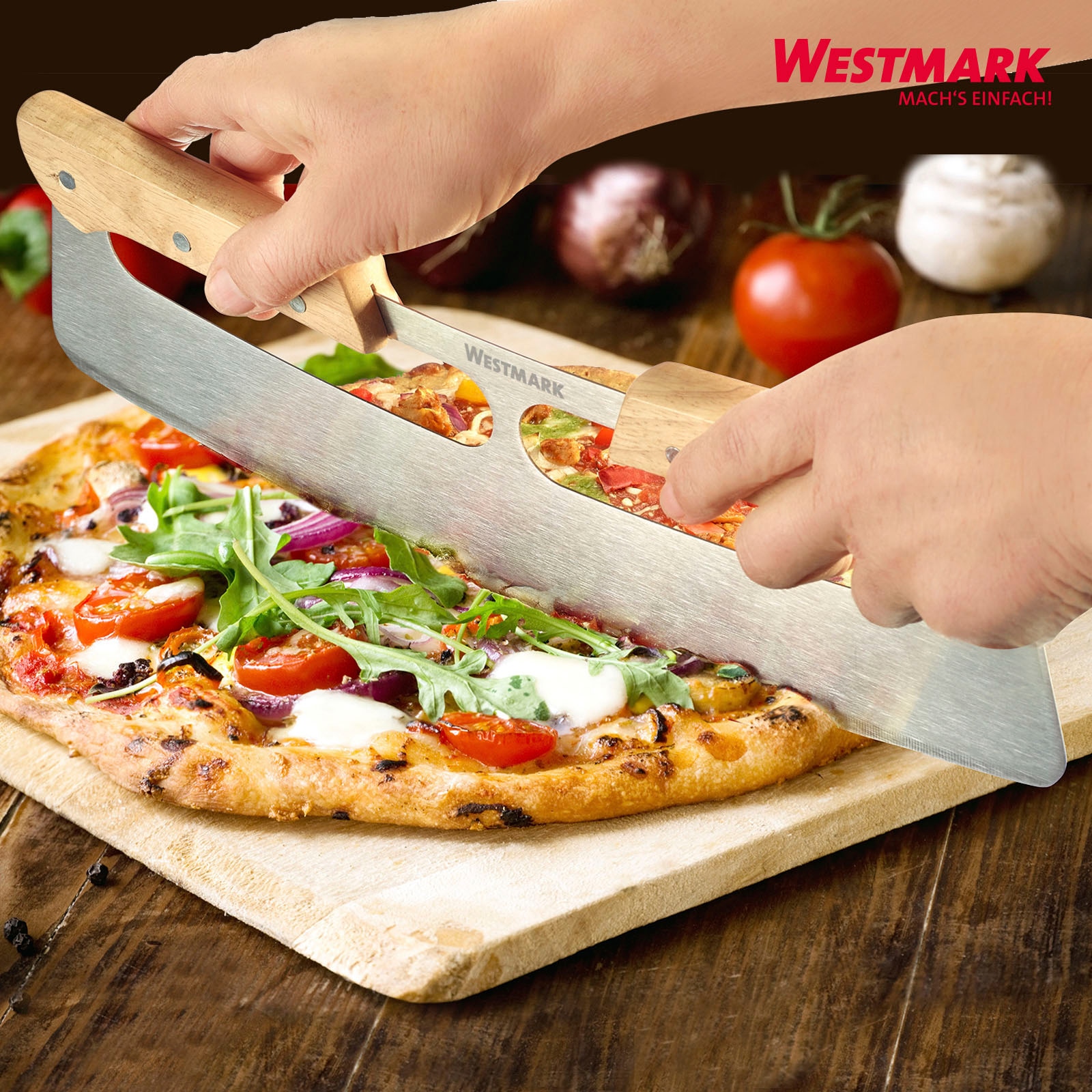 WESTMARK Pizzaschneider »Pro«, (1 tlg.), Wiegemesser, Edelstahl mit Holzgriff