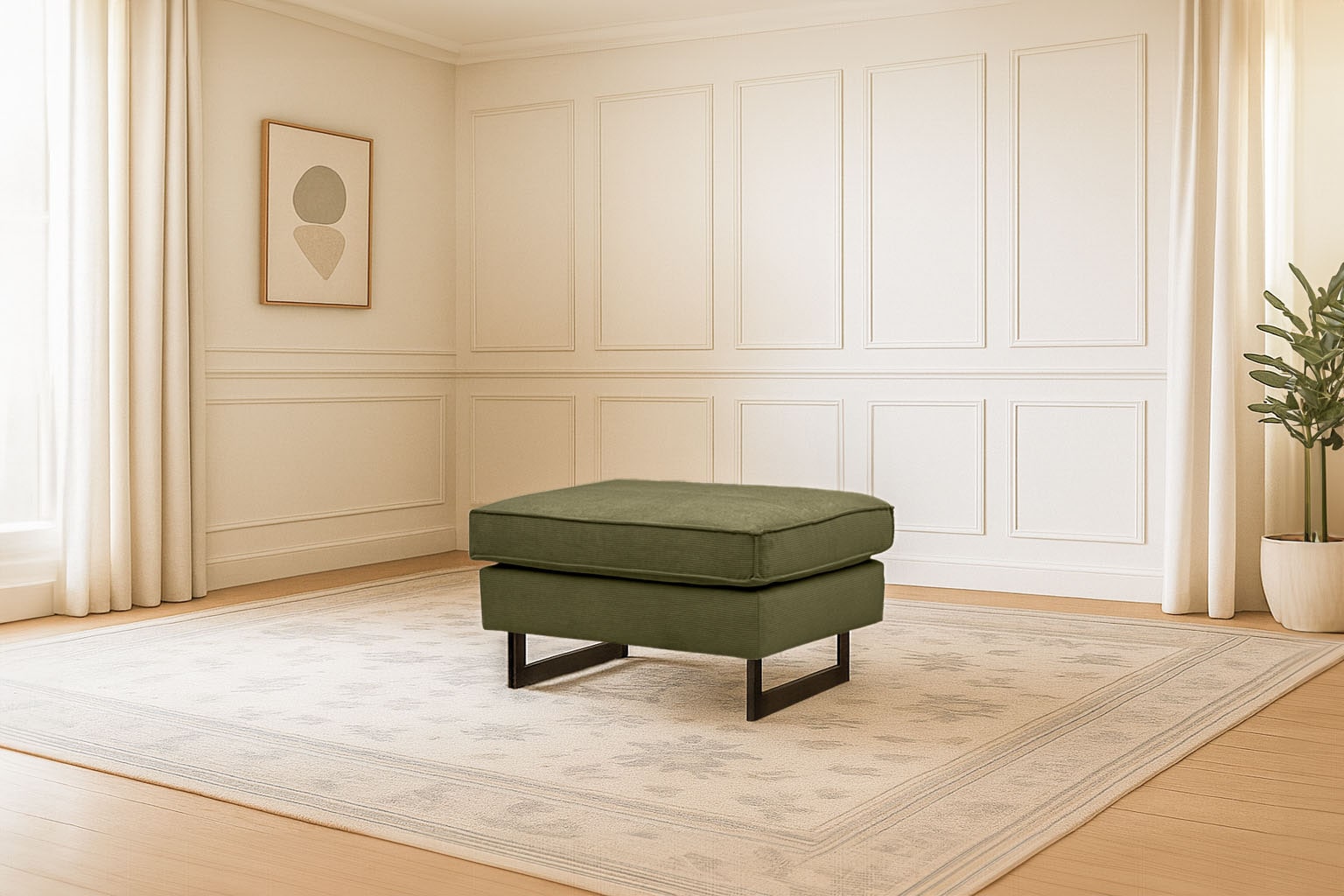 Places of Style Hocker »Pinto«, mit Keder, Metallfüßen und auch in Cord Bezug erhältlich