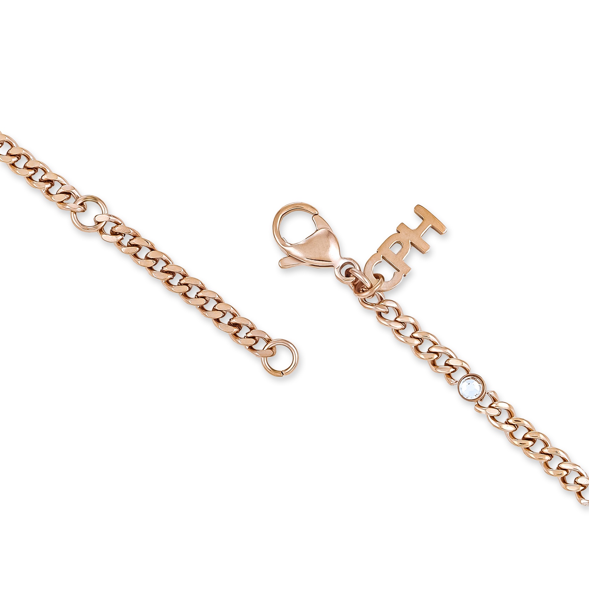 Edelstahlarmband COPENHAGEN STUDIOS "Schmuck Geschenk Edelstahl Armkette Glittery Cuban", roségoldfarben, kristallweiß, kristallweiß, Armbänder, Damen, 21cm, Edelstahl, Edelstahlarmband, mit Strassstein 2