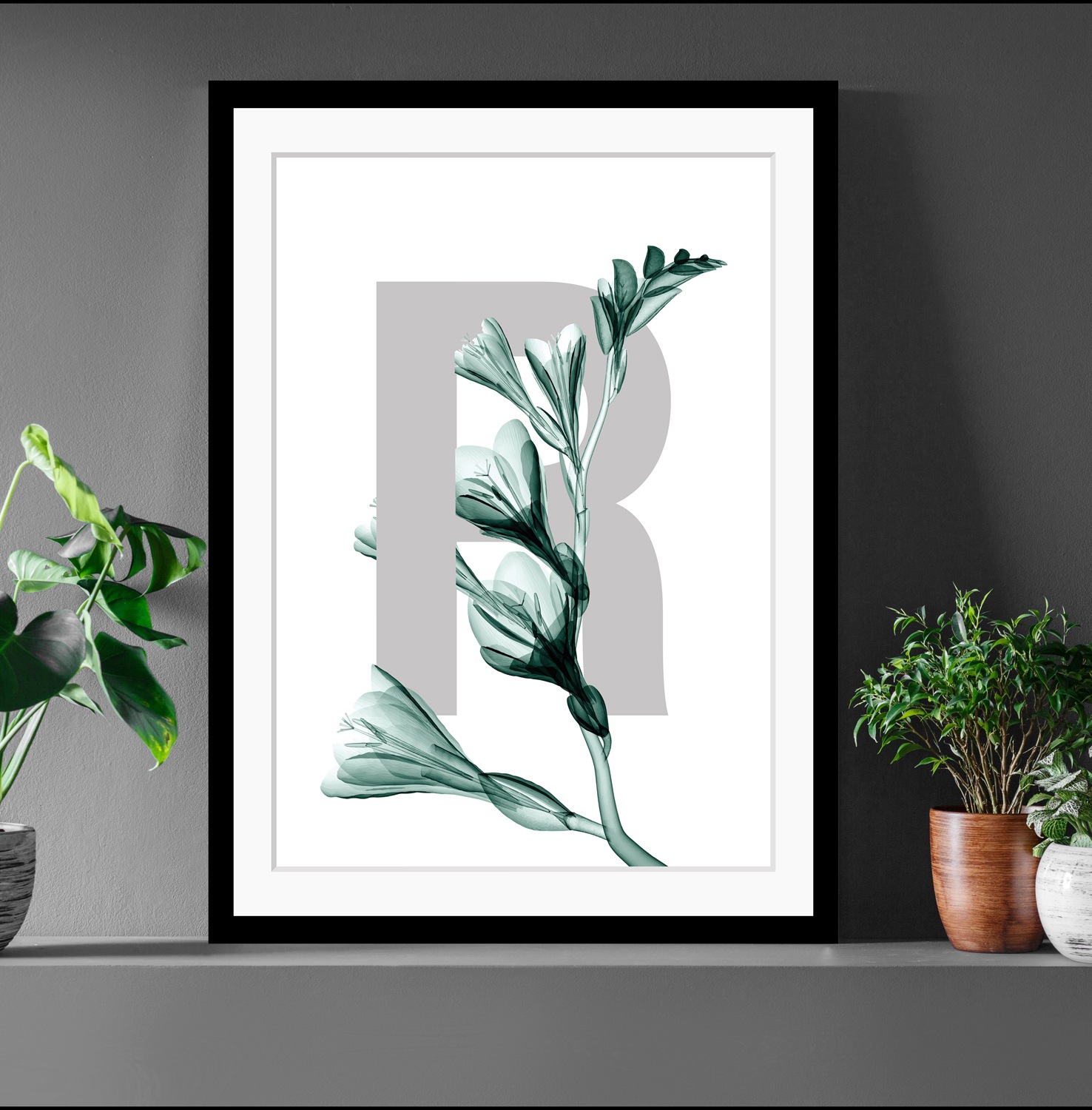 queence Bild »R-Flower«, Buchstaben, Blätter, gerahmt, Blume