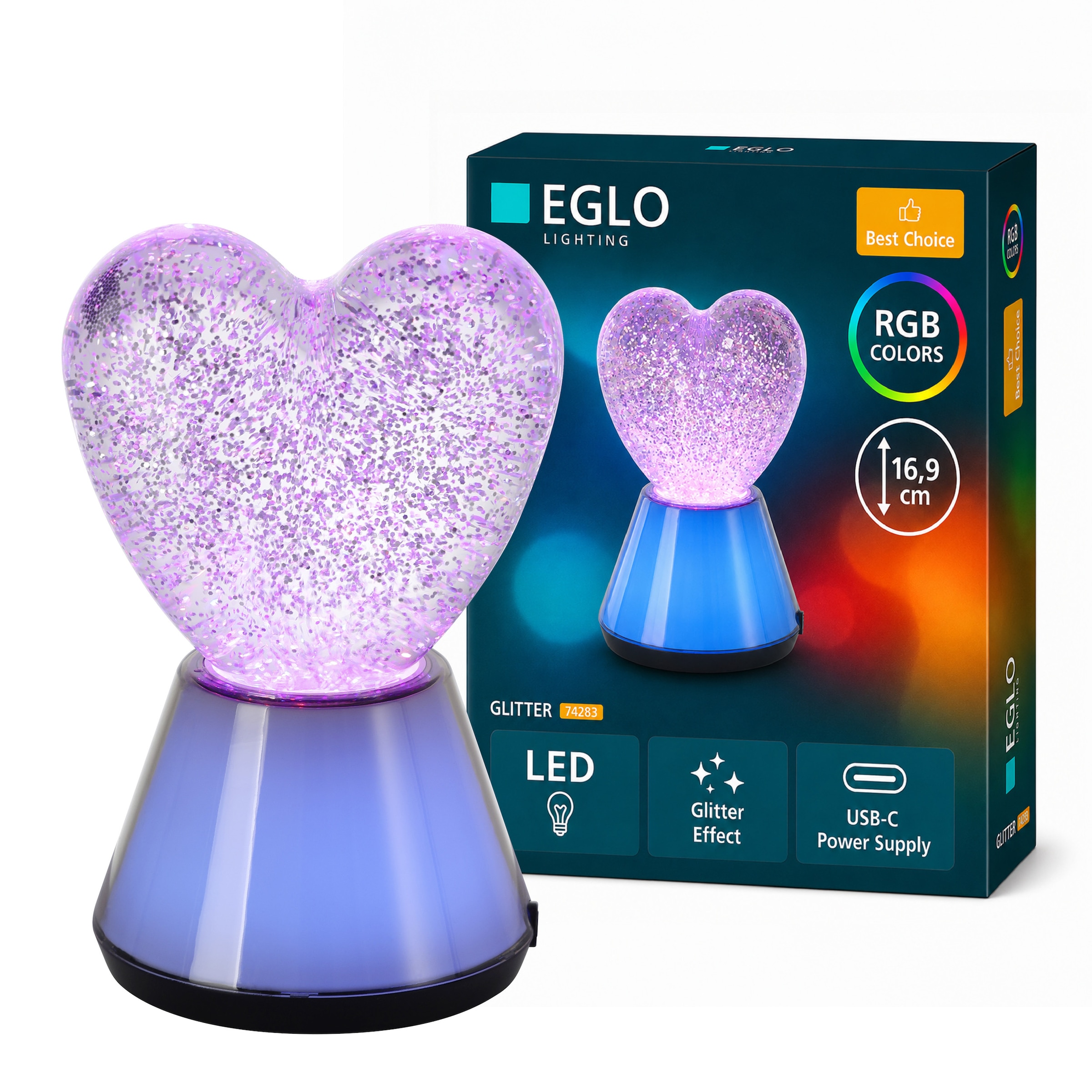 EGLO LED Tischleuchte »GLITTER« LED-Modul 1 Stk. LED Glitzer Tischlampe Glitter, RGB Glitzerlampe mit Farbwechsel