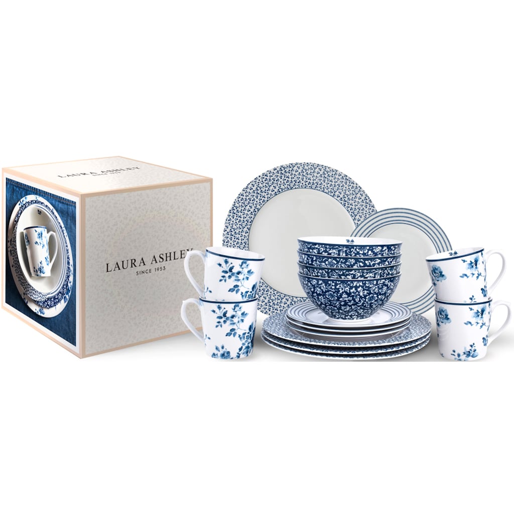 LAURA ASHLEY BLUEPRINT COLLECTABLES Kombiservice »Geschirr-Set, Service China Rose, Sweet Allysum, Floris, Candy Stripe«, (Set, 16 tlg., Geschirrset)