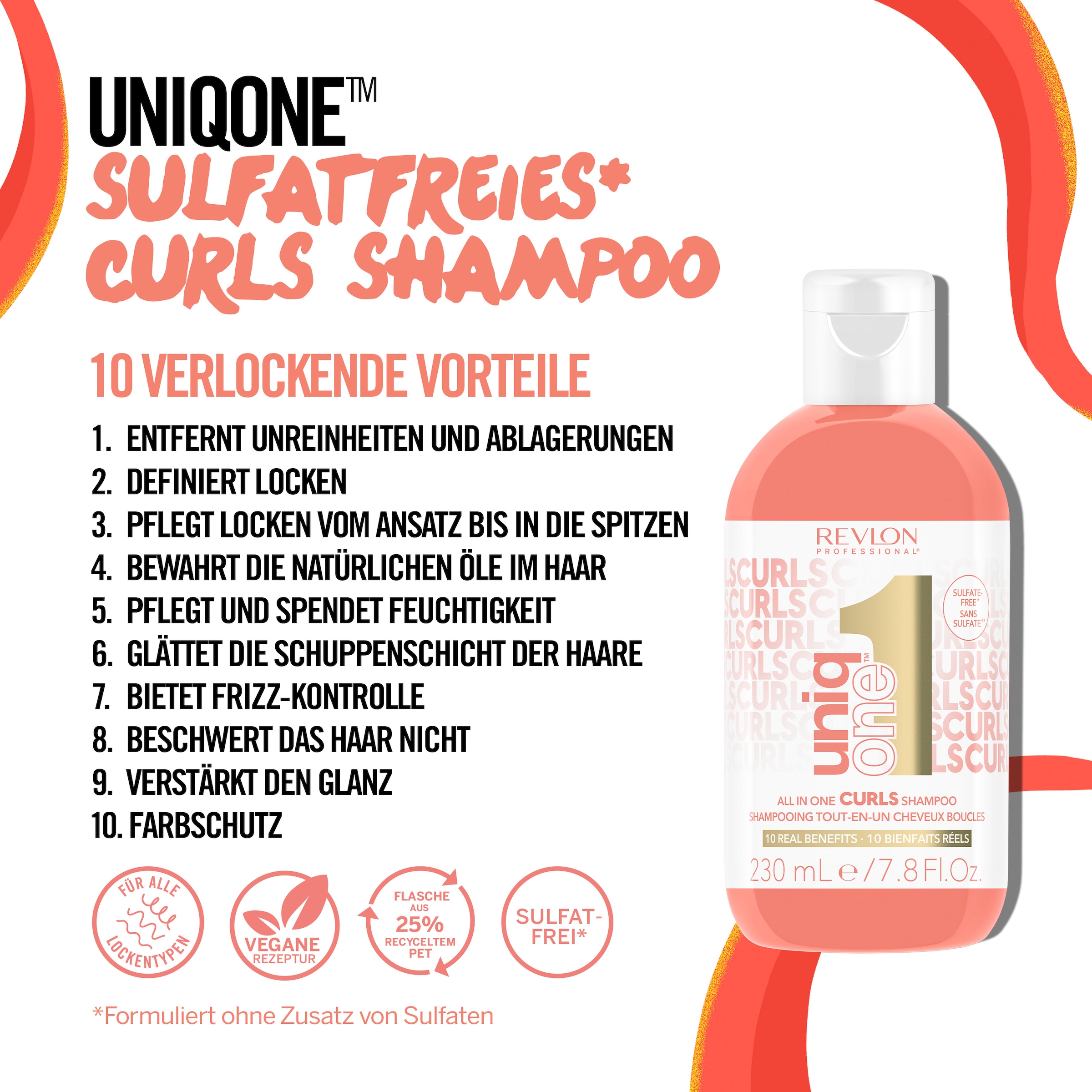 REVLON PROFESSIONAL Haarshampoo »Uniqone All In One Curls Shampoo für Locken«, Vegan, Sulfatfrei, Silikonfrei