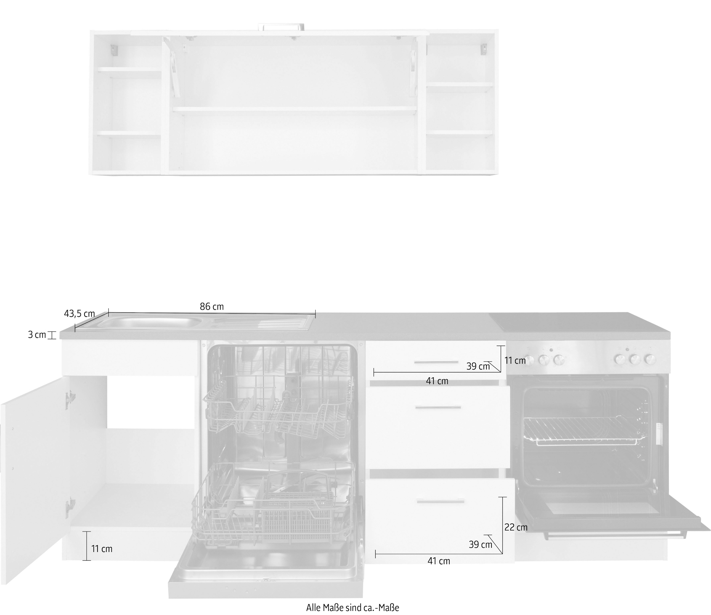 KOCHSTATION Küchenzeile »KS-Paris« ohne E-Geräte, Breite 220 cm