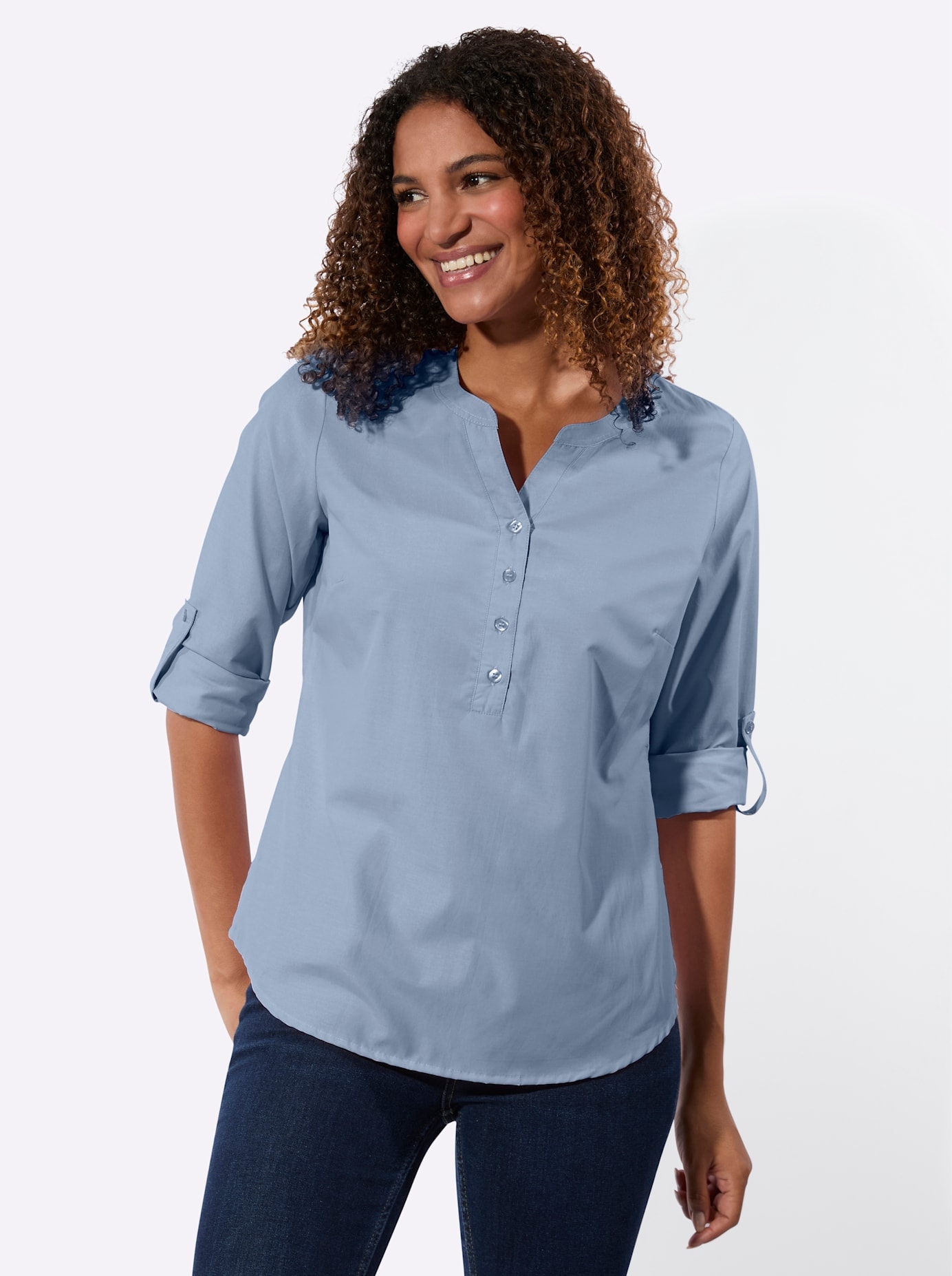 CASUAL LOOKS Damen Longblusebleu, Gr. 54, unifarben, 50% Baumwolle, 50% Polyester, Blusen