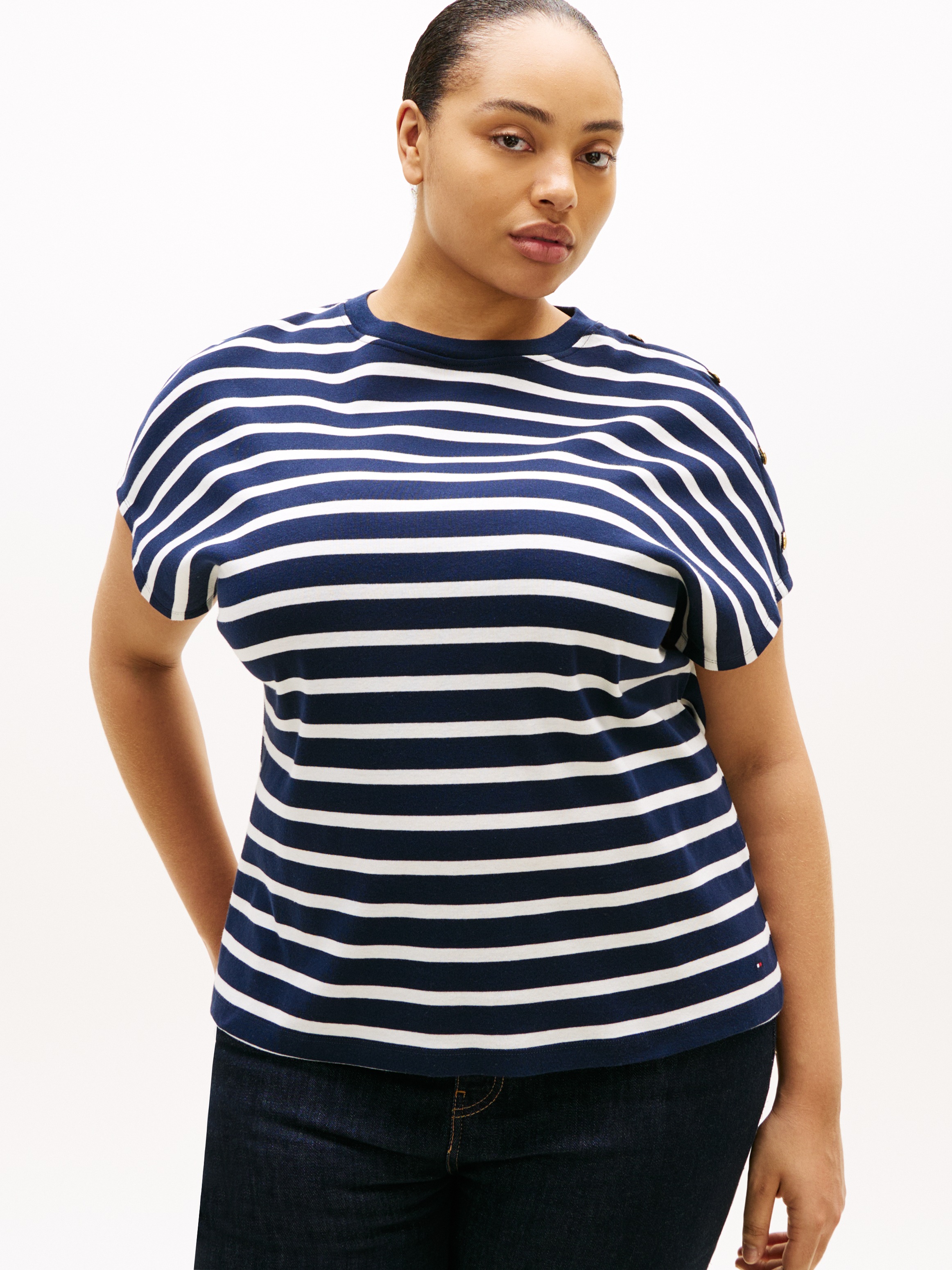 Tommy Hilfiger Curve Kurzarmshirt "CRV GOLD BUTTON SS TEE" in großen Größen günstig online kaufen