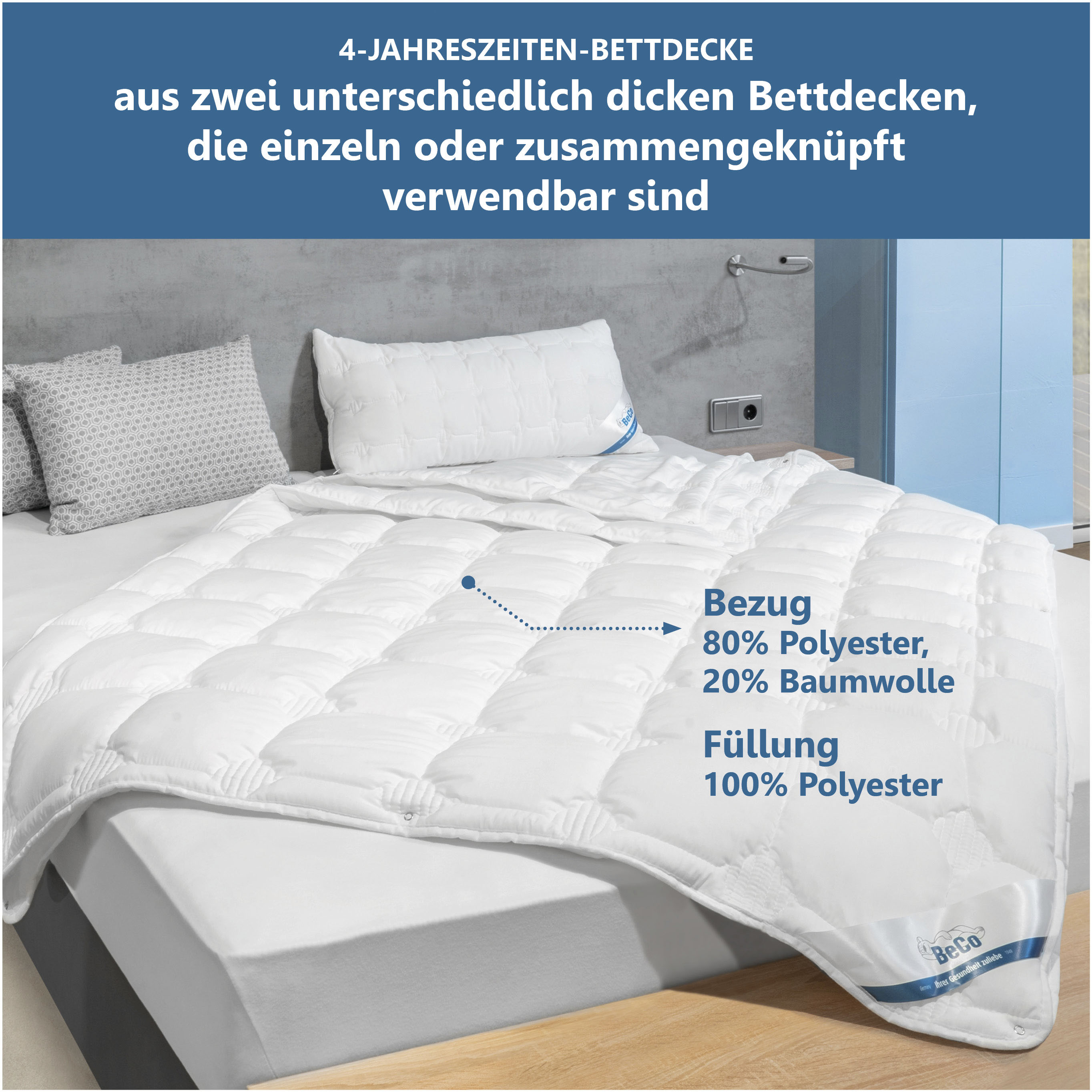 Thumbnail - Beco Microfaserbettdecke "Medibett Cotton Soft, Bettdecken für Sommer und Winter, Decke" 4-Jahreszeiten Füllung Polyeste...