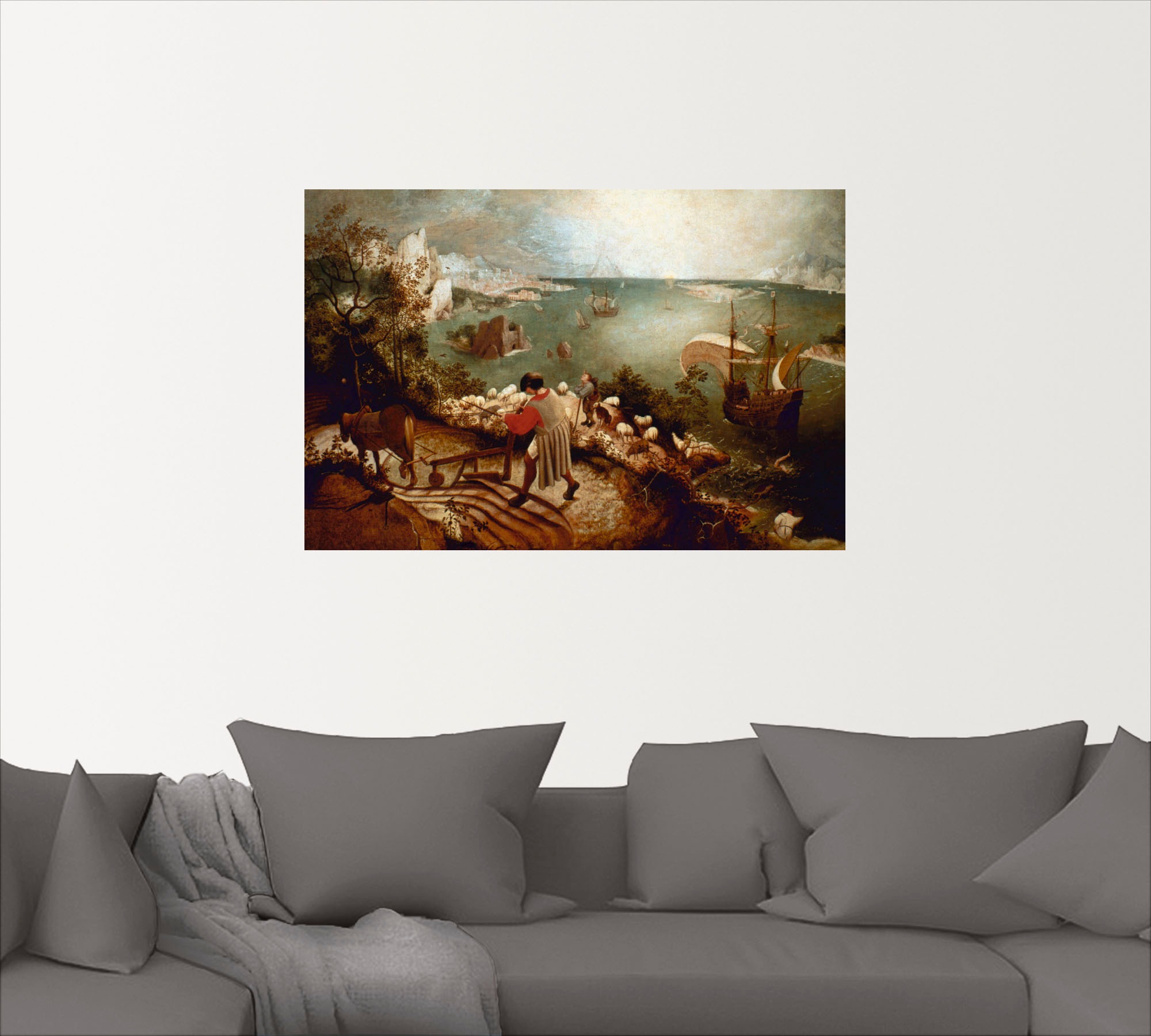 Artland Leinwandbild »Landschaft mit dem Sturz des Ikarus«, klassische Fantasie, (1 St.), auf Keilrahmen gespannt