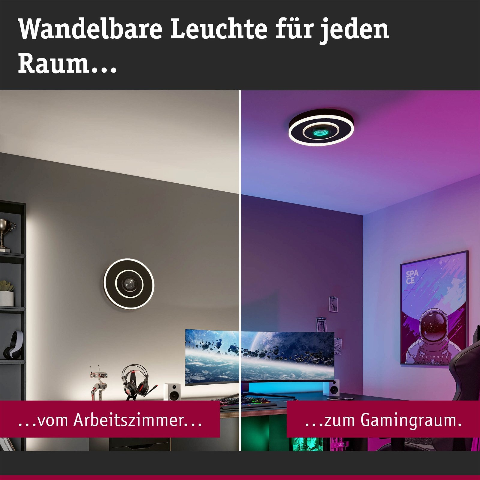 Paulmann LED Deckenleuchte »Spaceglow Four RGB+ 320lm / 800lm 230V 22W Schwarz matt«, 1 flammig, dimmbar