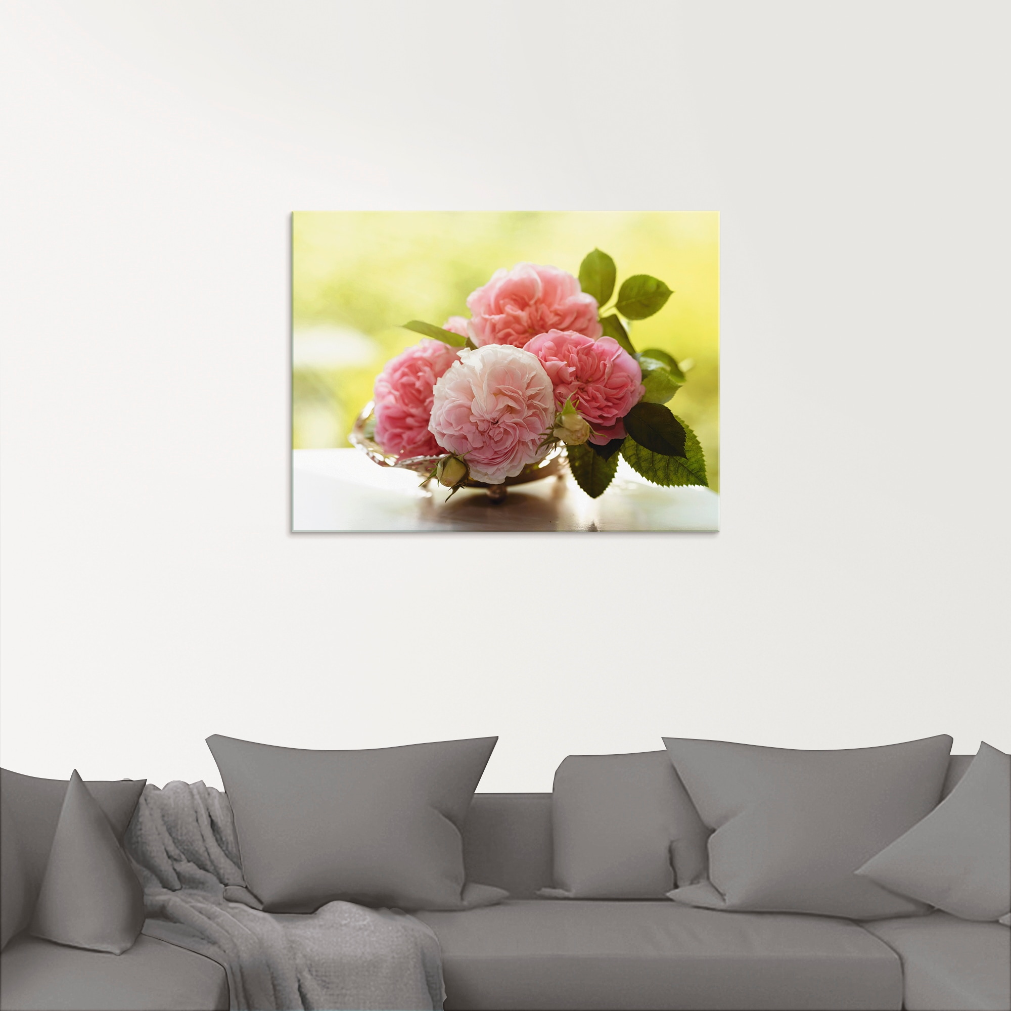Artland Glasbild »Rosen in Silberschale Stillleben«, Blumen, (1 St.), in verschiedenen Größen
