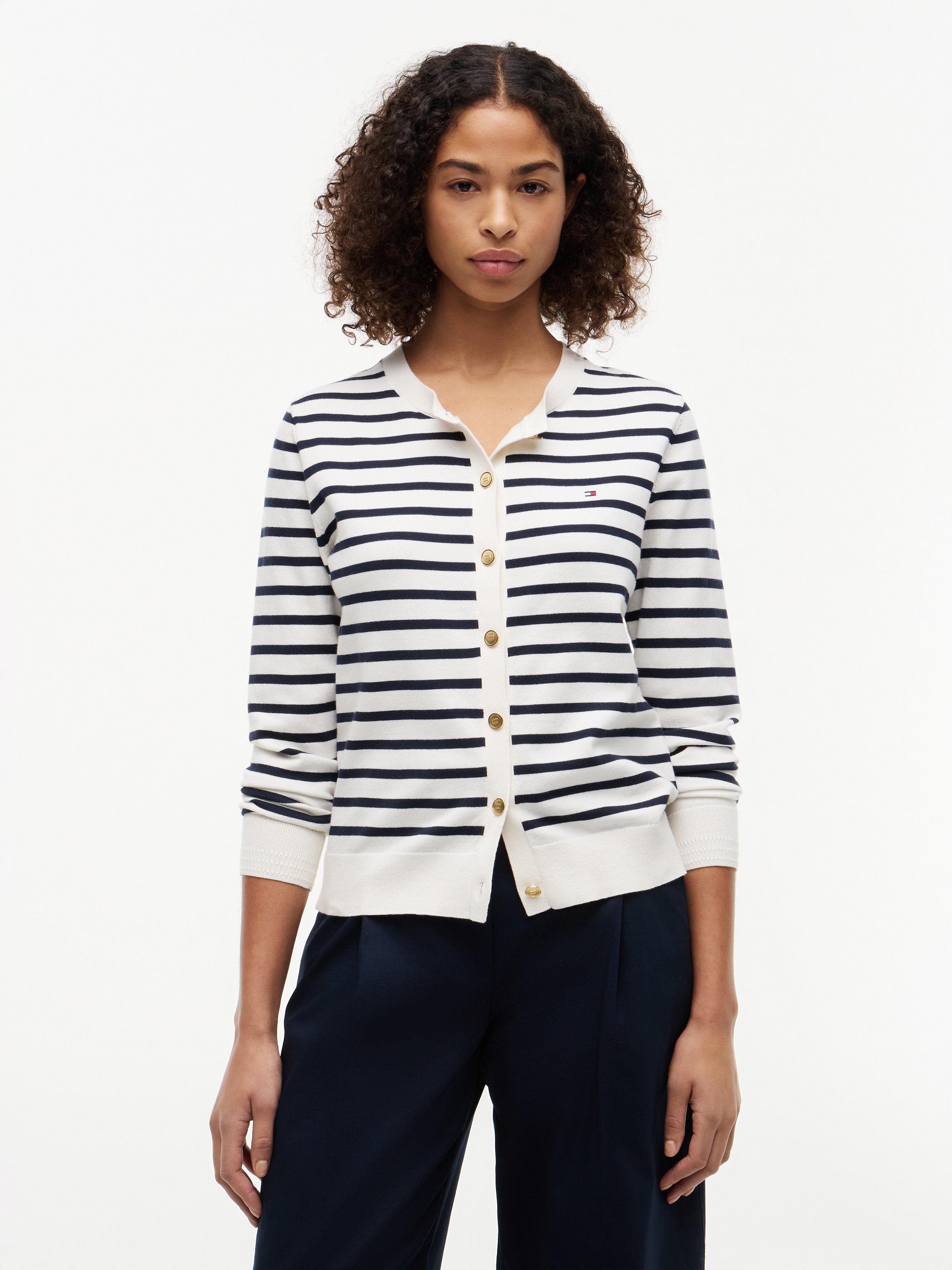 Tommy Hilfiger Strickjacke Baumwollmischung, goldfarbene Knöpfe