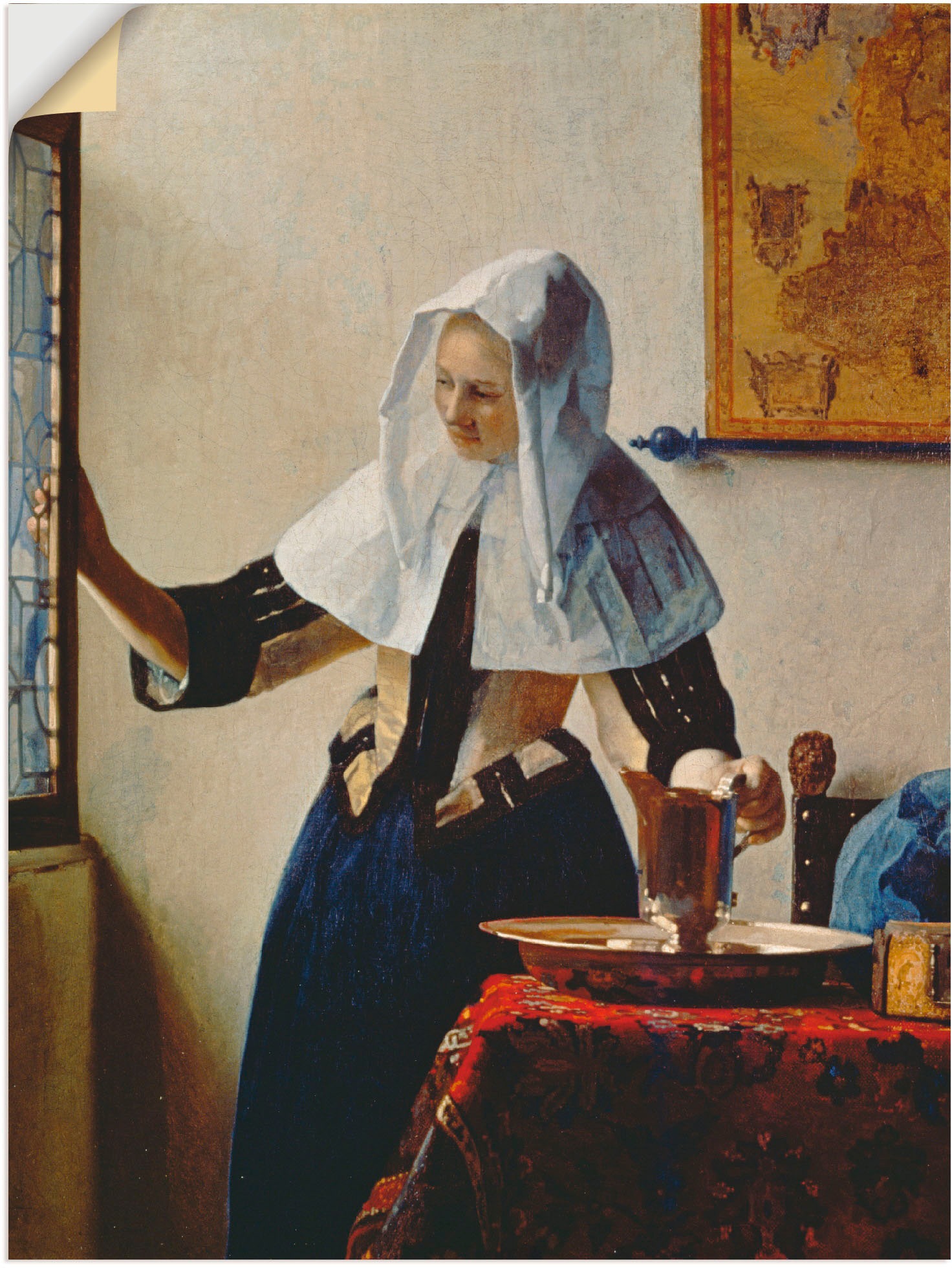 Artland Wandbild »Junge Frau mit Wasserkrug am Fenster«, Frau, (1 St.), als Leinwandbild, Wandaufkleber oder Poster in versch. Größen