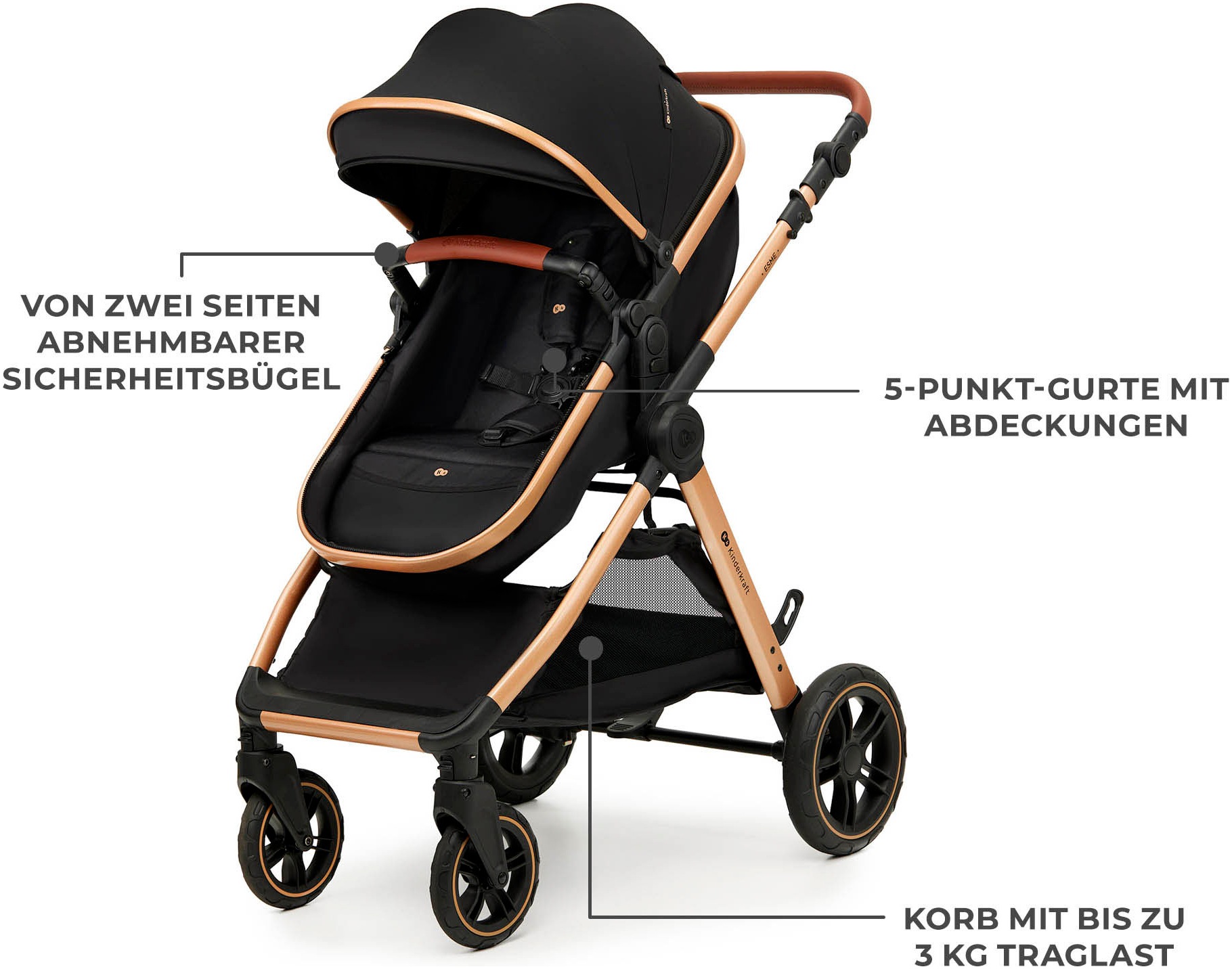 Thumbnail - Kinderkraft Kombi-Kinderwagen "ESME 3IN1" 25 kg inkl. Babyschale MINK PRO 2 i-Size (40–87 cm)