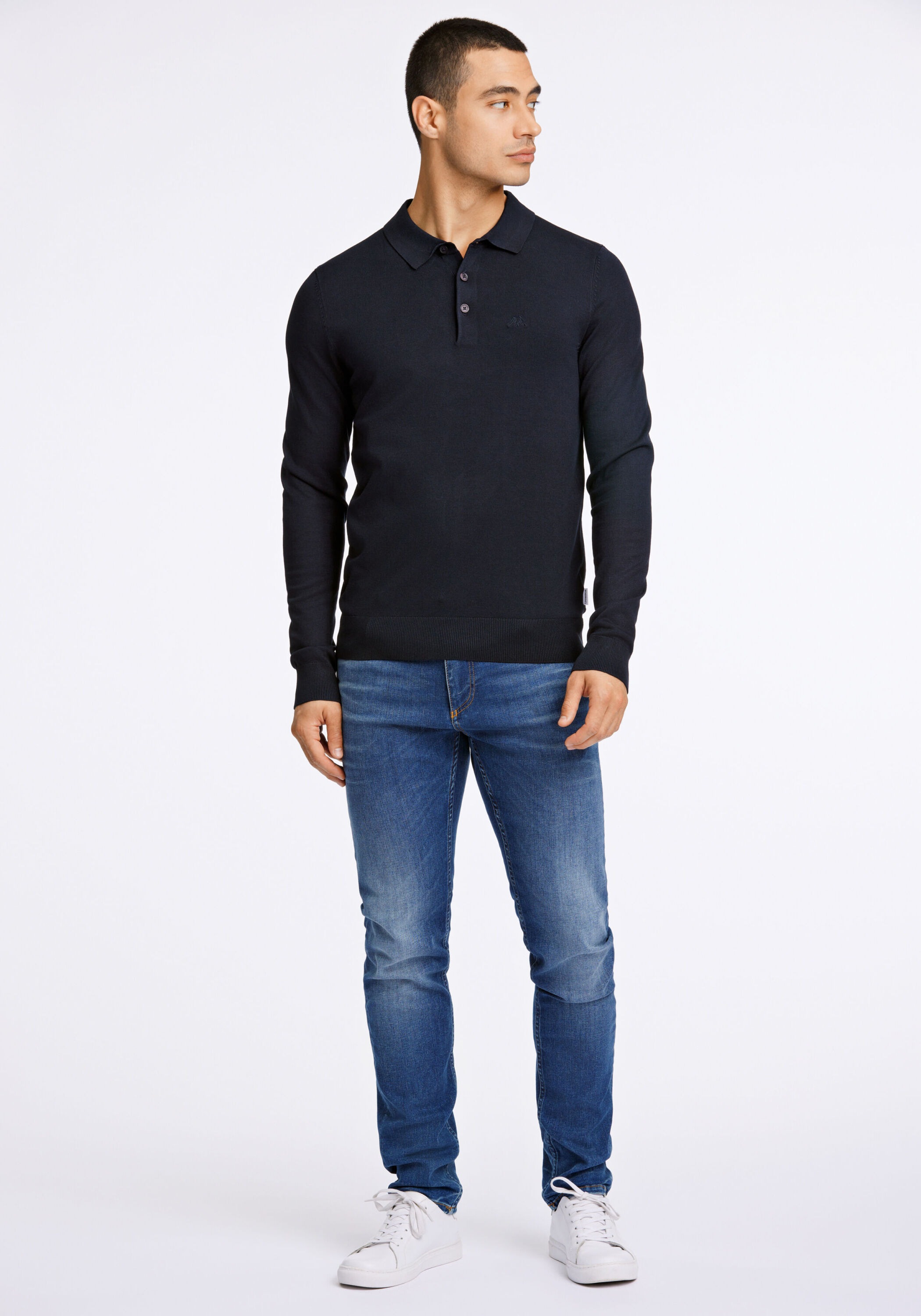 Poloshirt LINDBERGH "Strickpullover Slim Fit", Herren, Gr. L, navy, Obermaterial: 80% Viskose, 20% Nylon, unifarben, schmal, V-Ausschnitt, Shirts 3
