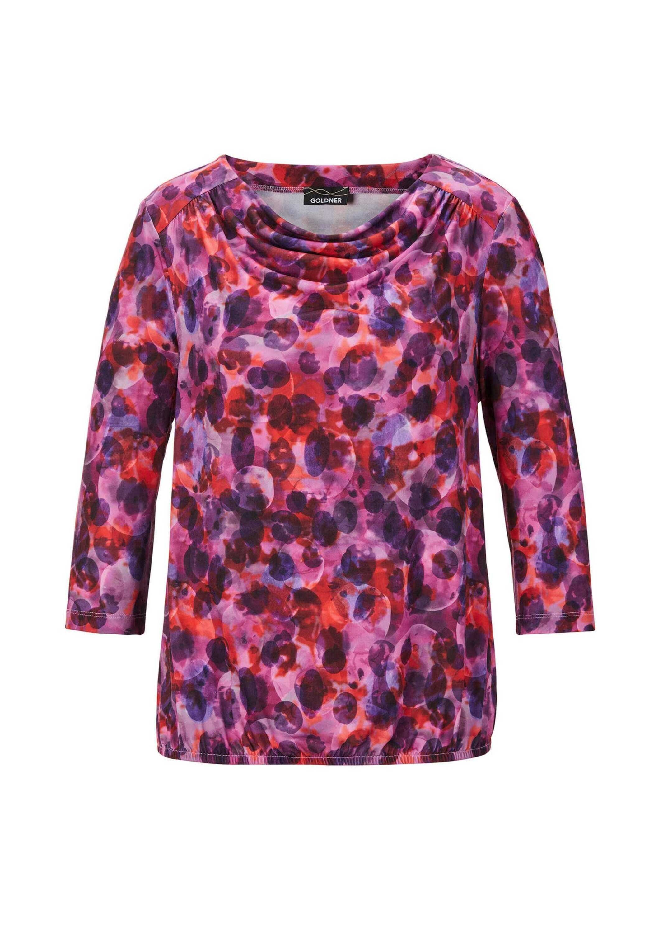 GOLDNER Print-Shirt "Kurzgröße Blusenshirt mit Wasserfallausschnitt" Gummib günstig online kaufen