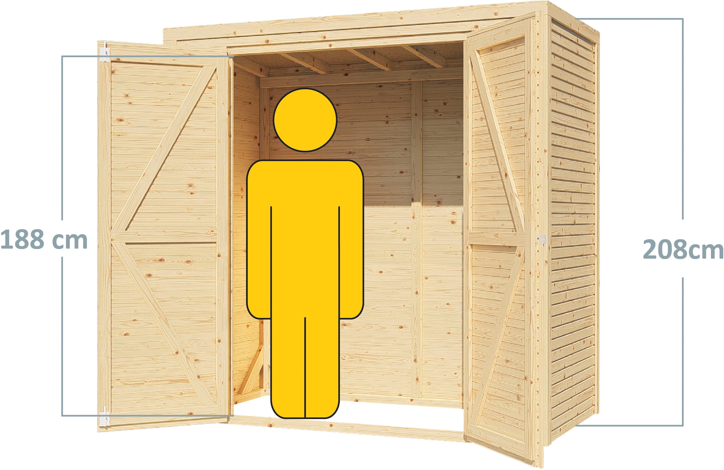 BERTILO Gerätehaus »Box 1, in verschiedenen Farben«, Hohe Doppeltür, hohe Wände – mehr Raum