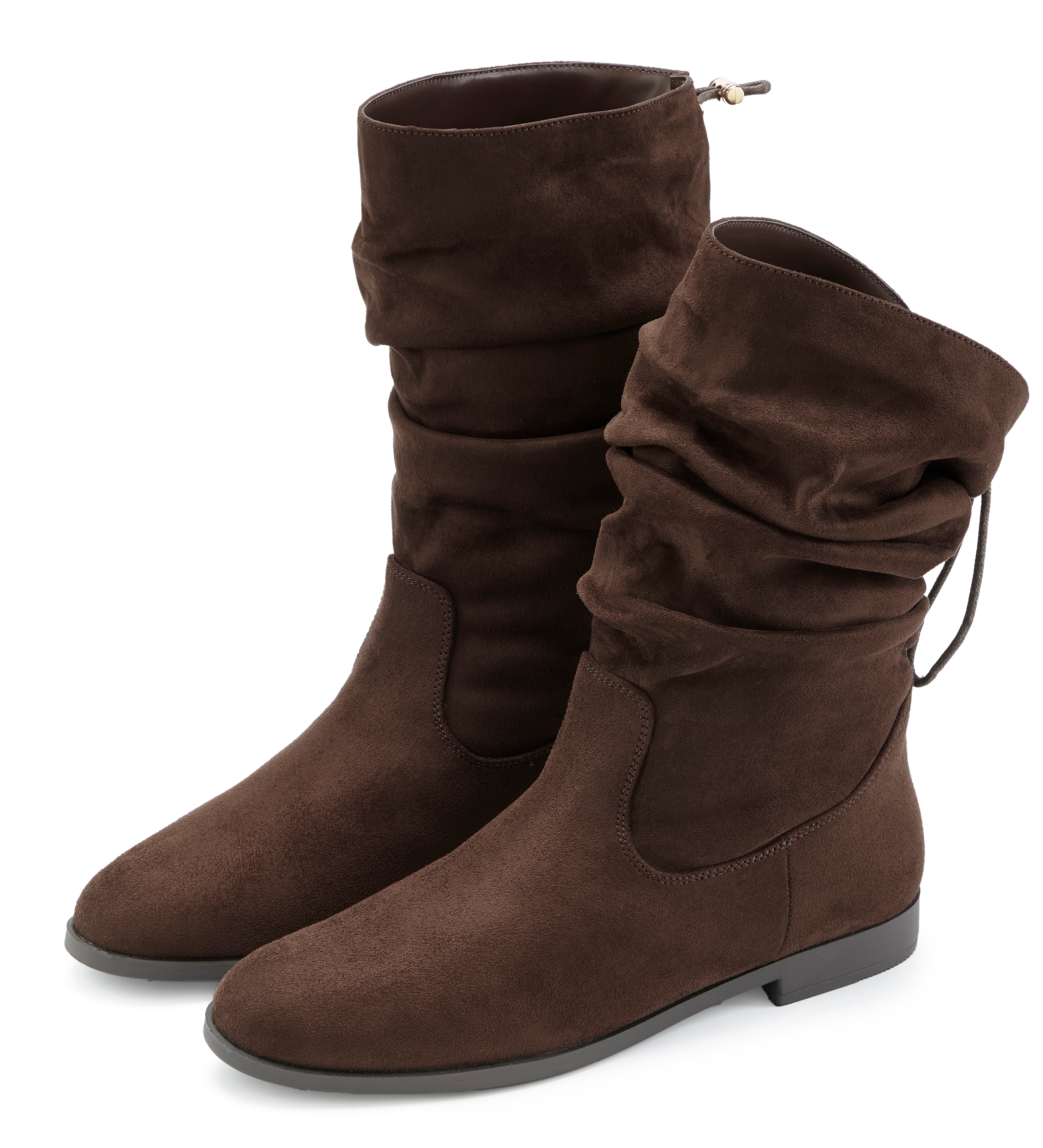 LASCANA Stiefel "Stiefelette, Slouchy Boots, Herbststiefelette," NEU mit Gummi-Kordelzug, in zwei verschiedenen Längen tragbar VEGAN