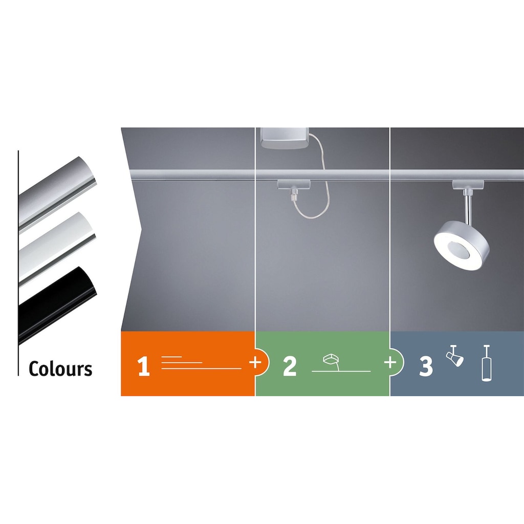 Paulmann Einspeisung für Schienensystem »URail«  in weiß, schwarz und chromfarben, 1 Meter Zuleitung, für 230 Volt, max. 1000 Watt