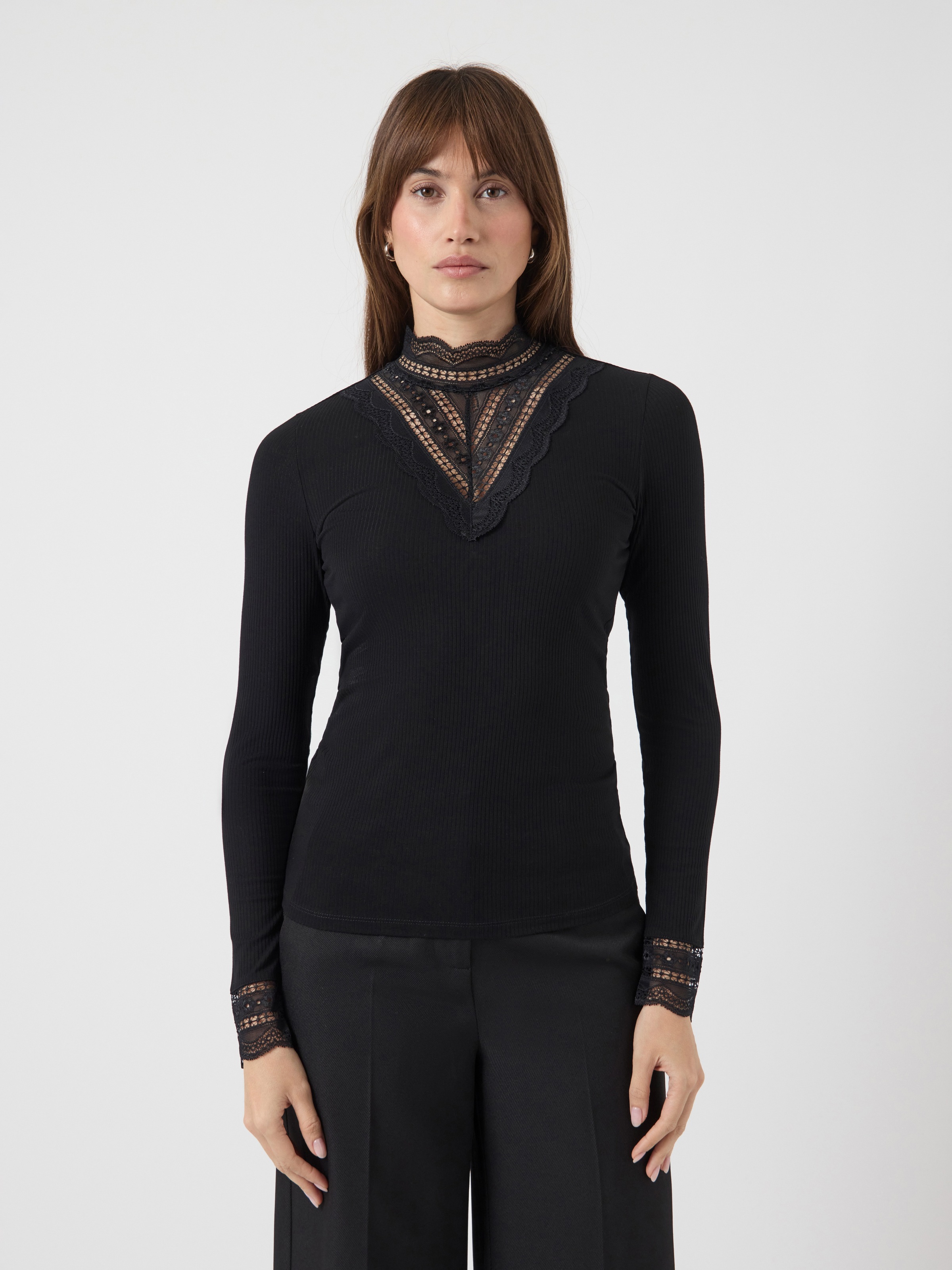 Y.A.S Spitzenshirt "YASELLINA LS HIGH NECK TOP S. NOOS" günstig online kaufen