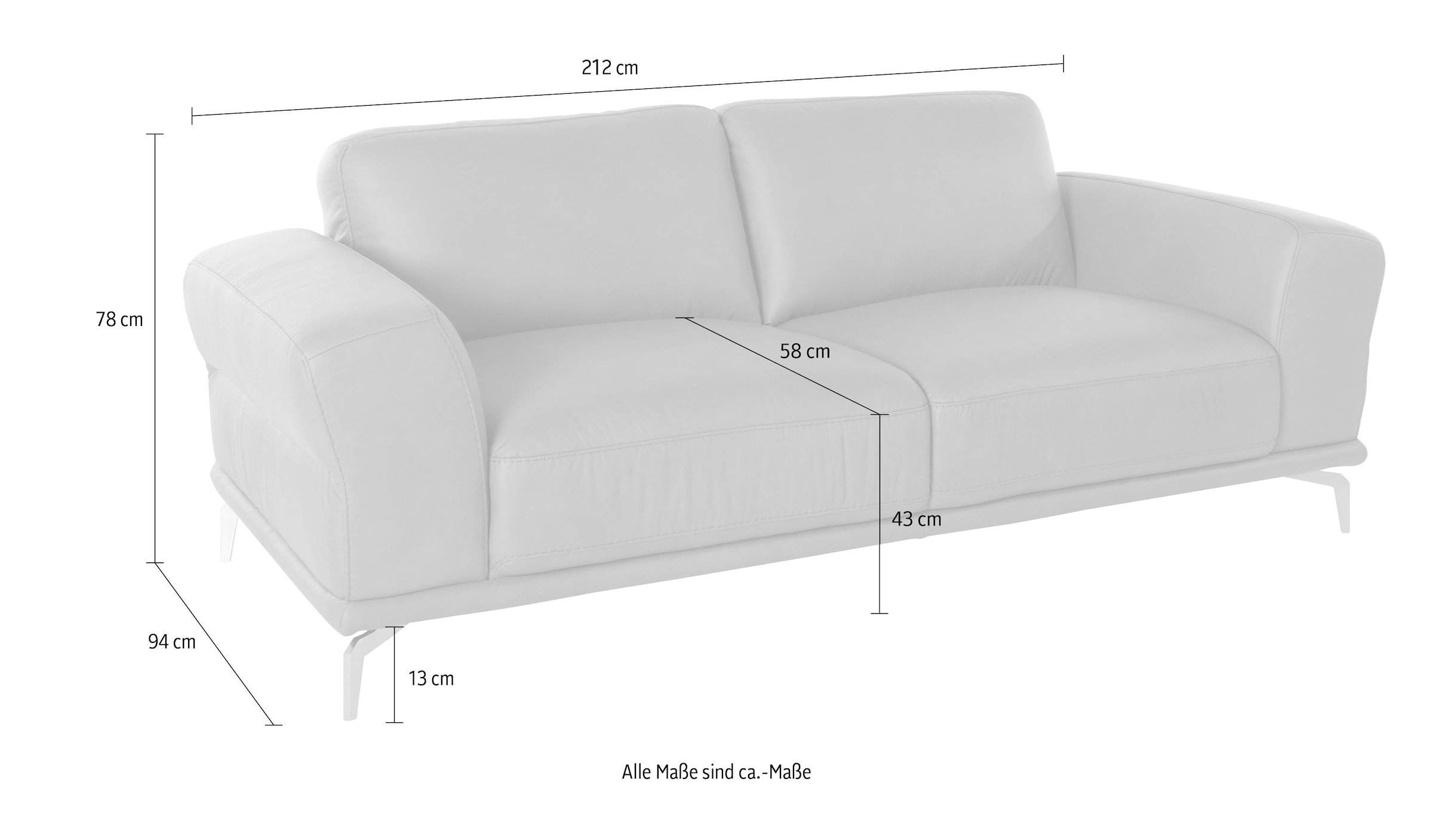 W.SCHILLIG 2,5-Sitzer »montanaa«, mit Metallfüßen in Chrom glänzend, Breite 212 cm