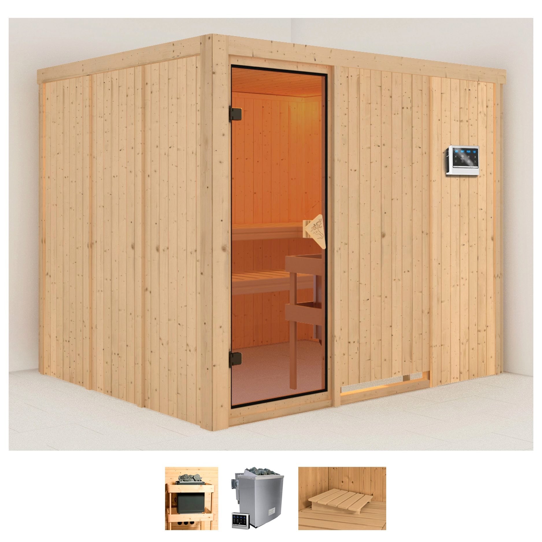 Karibu Sauna "Gitte" Set, Ofen 9 kW Bio externe Strg easy