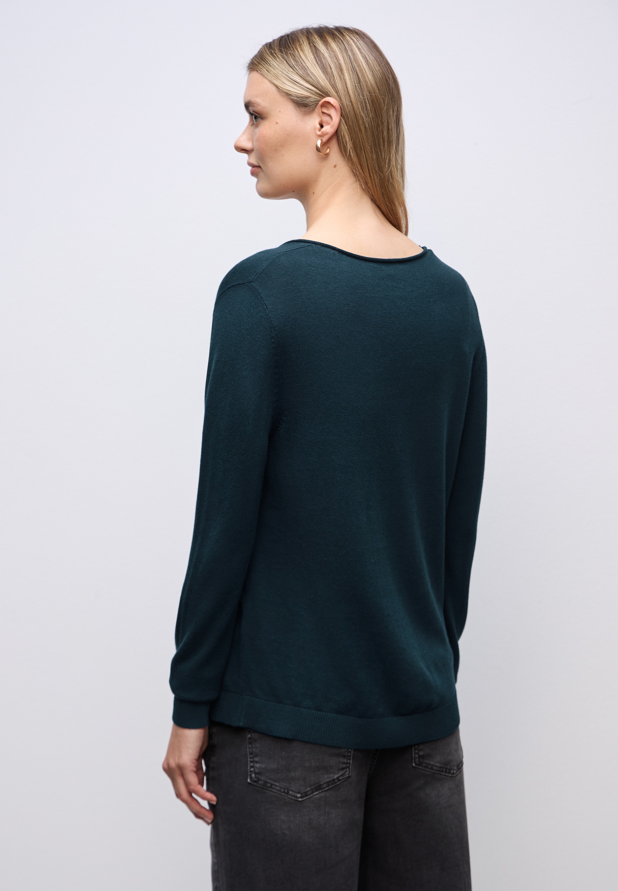 V-Ausschnitt-Pullover STREET ONE, Damen, Gr. 40, tide blau, Stoff, 60% Viskose, 40% Baumwolle, unifarben, normal normal, V-Ausschnitt, abgesteppt, Pullover, Feinstrick 2