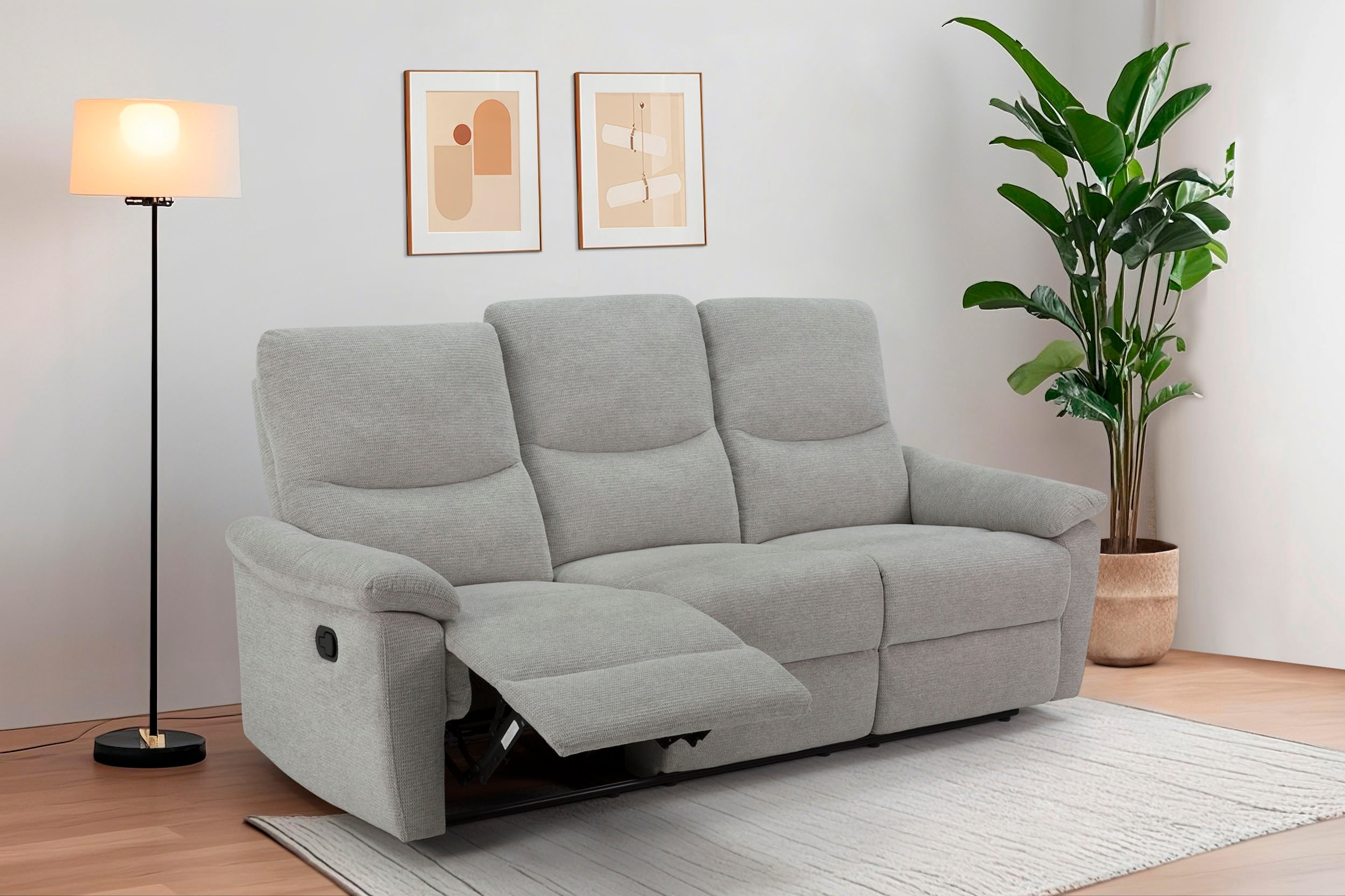 Home affaire 3-Sitzer "ODILON, Sofa 167 cm, Federkern, Struktur-Bezug" 105-150 Relax- und Liegeposition manuell/elektrisch, USB A/C
